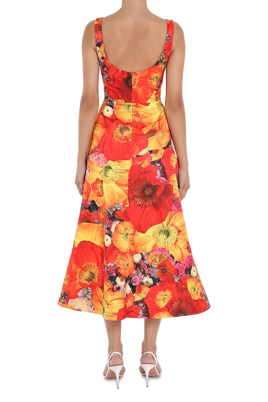 Christopher Kane A-Line Floral Dress in Orange. Back view. Shop from Etoile La Boutique.