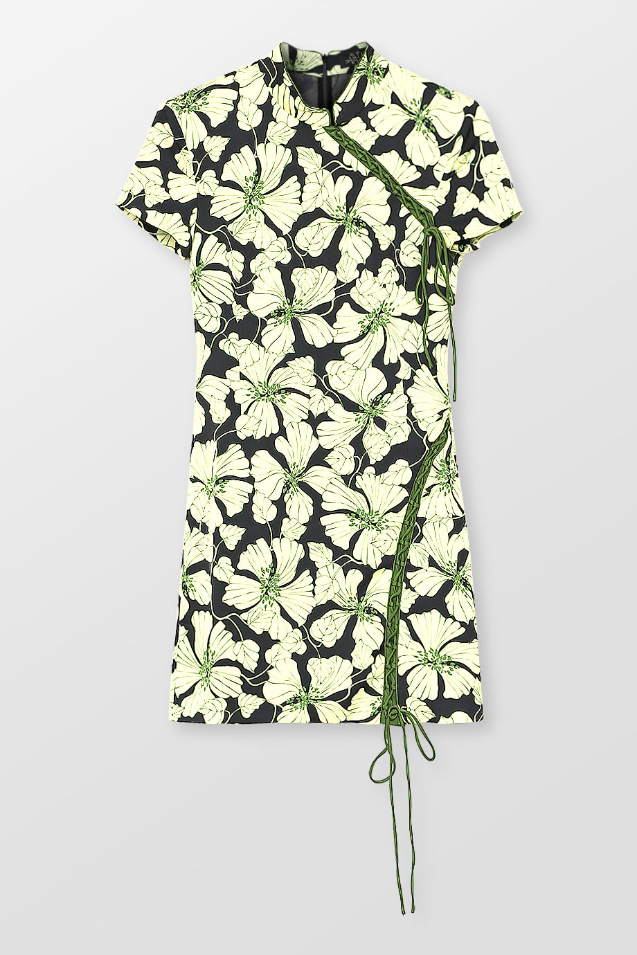 Trapeze Floral Satin Mini Dress