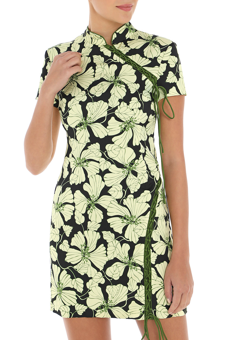 Trapeze Floral Satin Mini Dress