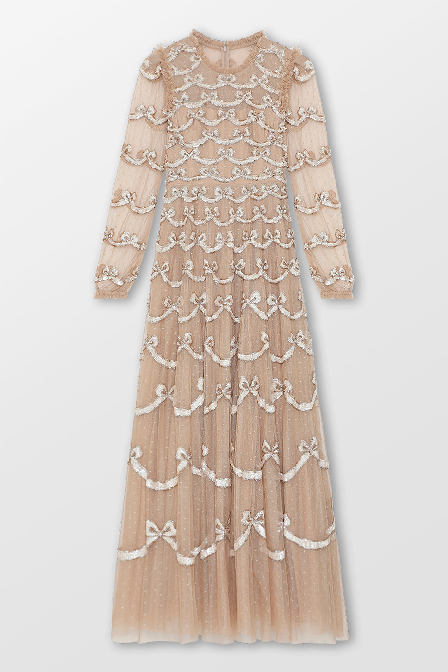Bow Sequin Long Sleeve Gown