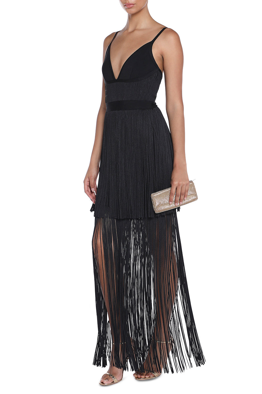 Plunging Fringe Gown