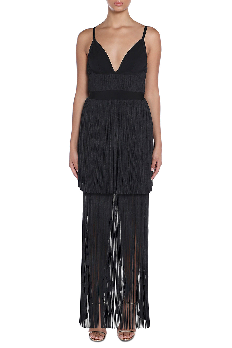 Plunging Fringe Gown