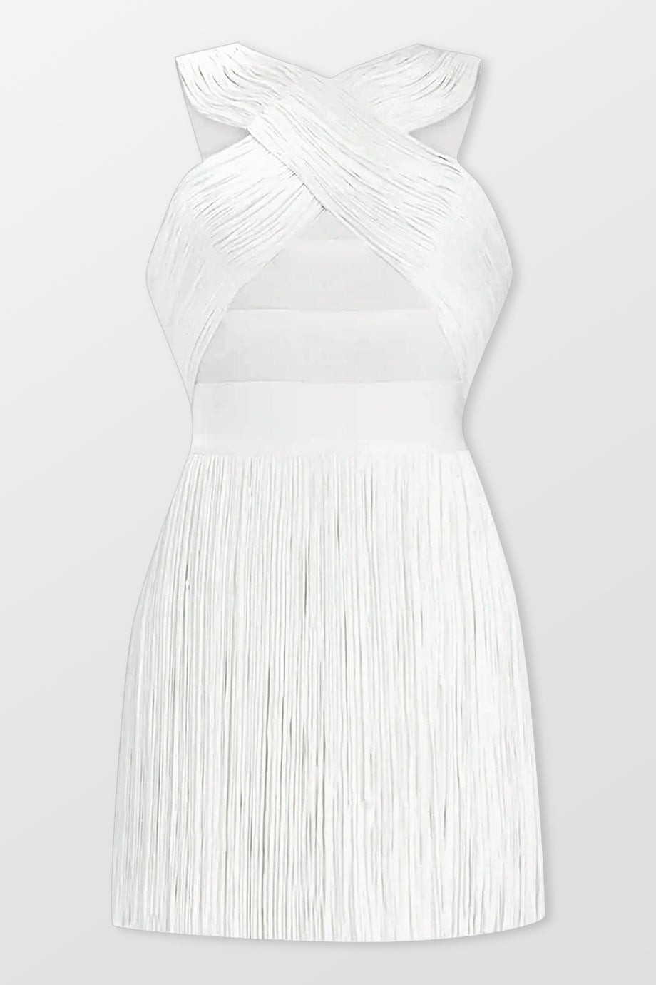 Crossover Halter Fringe Mini Dress
