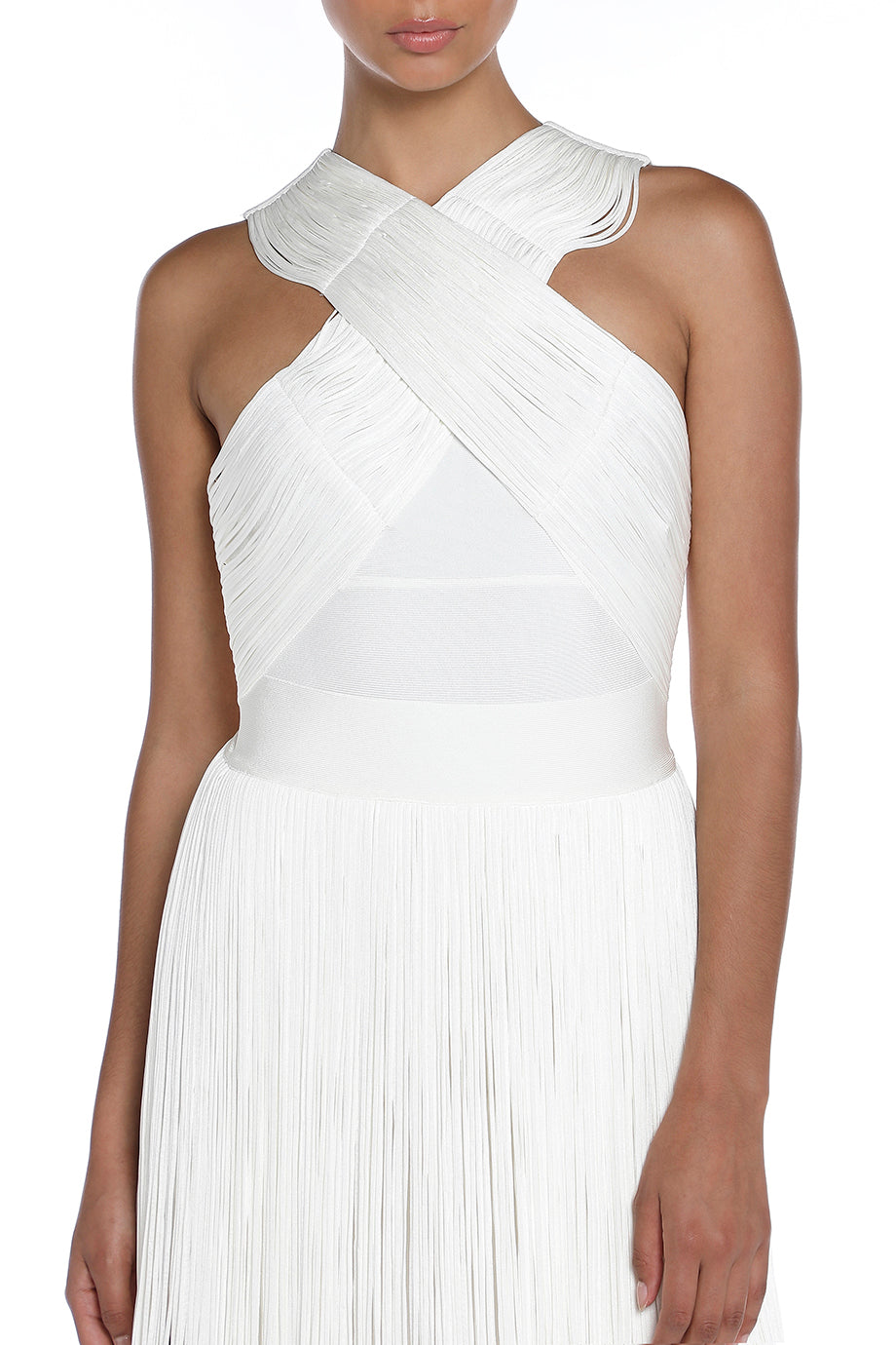 Crossover Halter Fringe Mini Dress