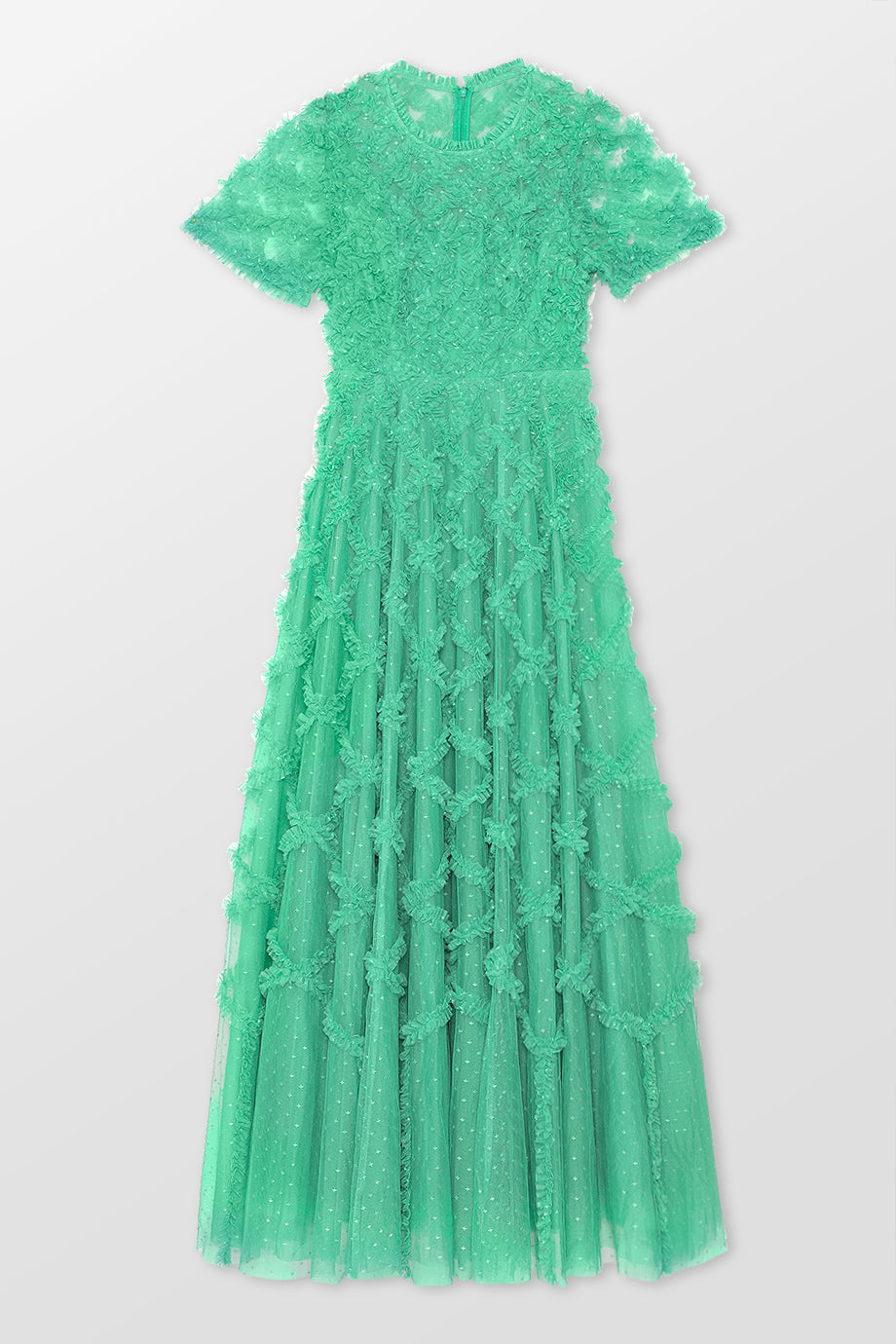 Evelyn Short Sleeve Ruffle Gown