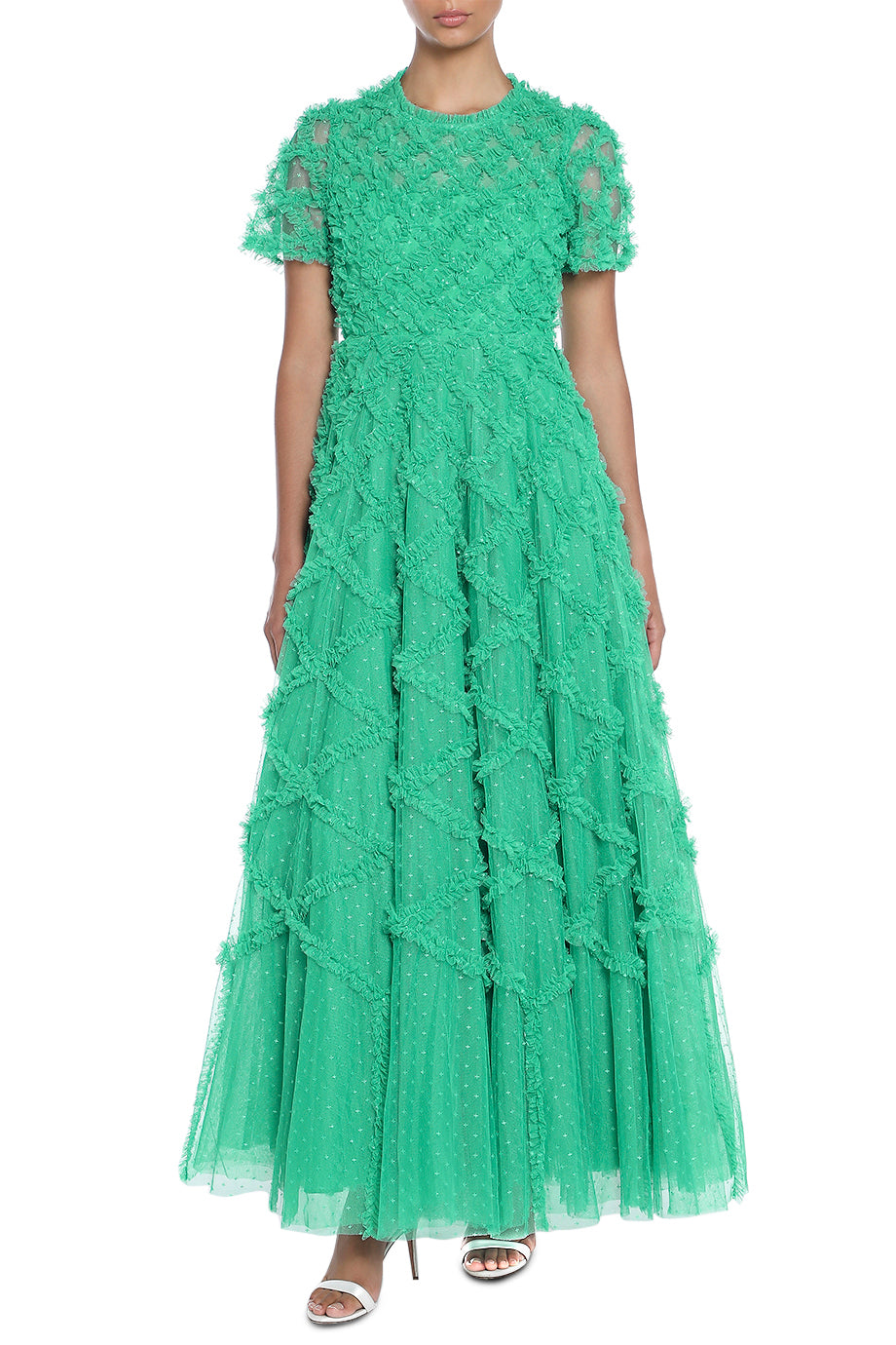 Evelyn Short Sleeve Ruffle Gown