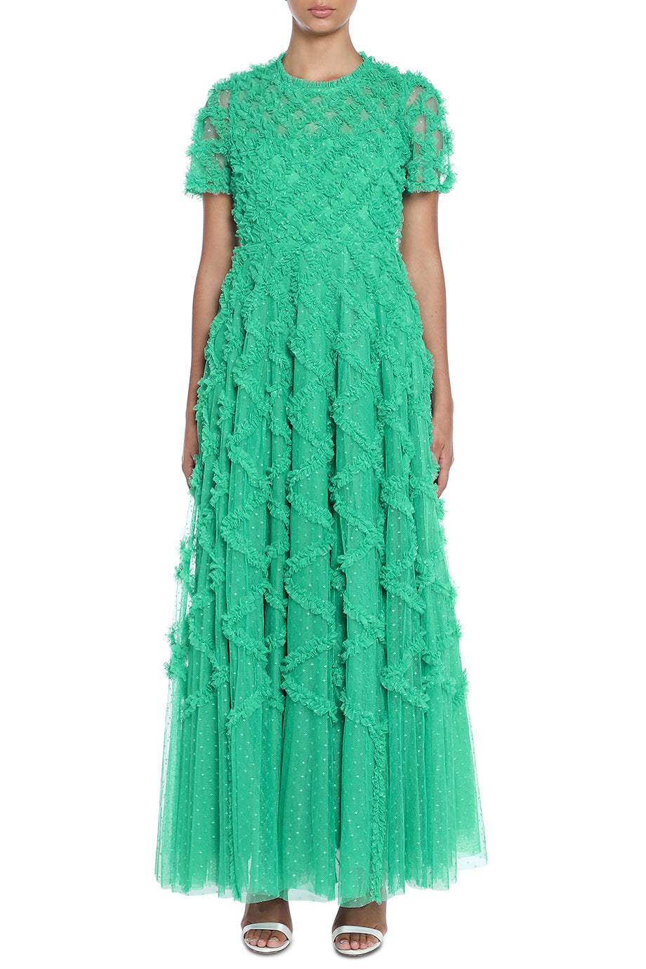 Evelyn Short Sleeve Ruffle Gown