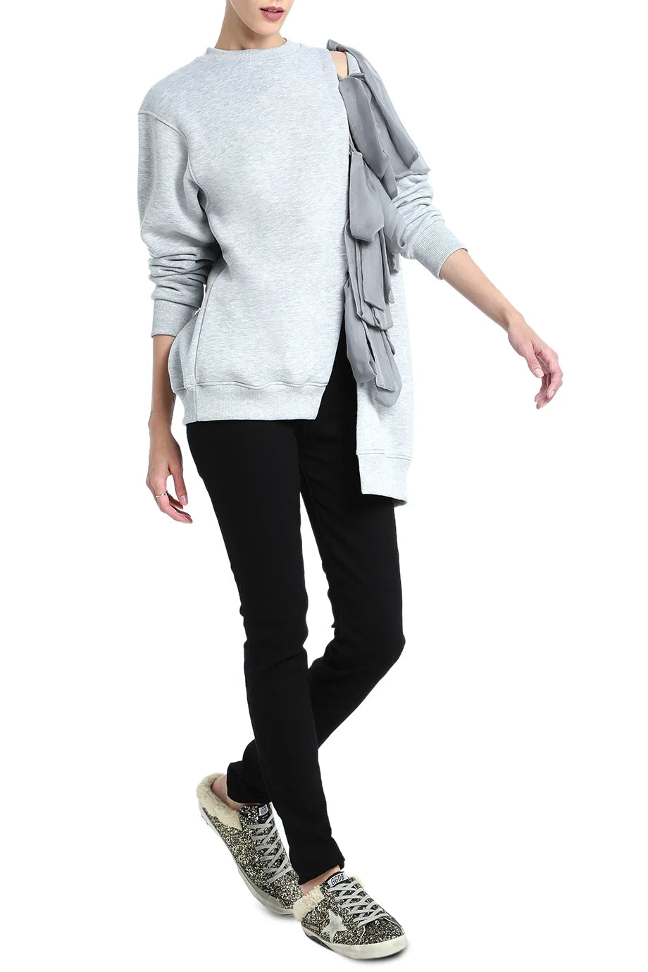 Asymmetric Cut-out Ribbon Hoodie
