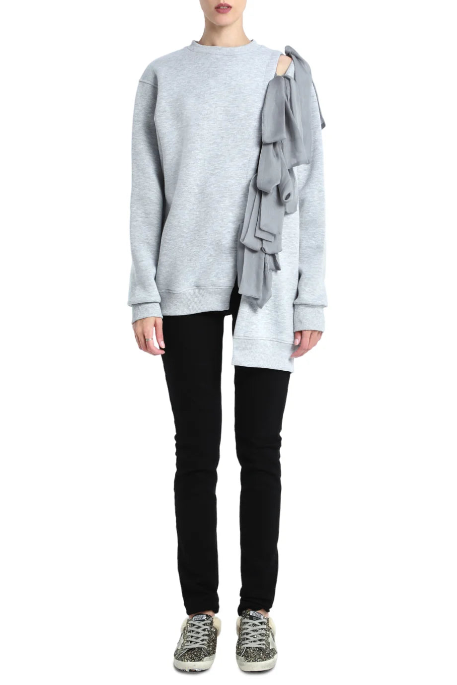 Asymmetric Cut-out Ribbon Hoodie