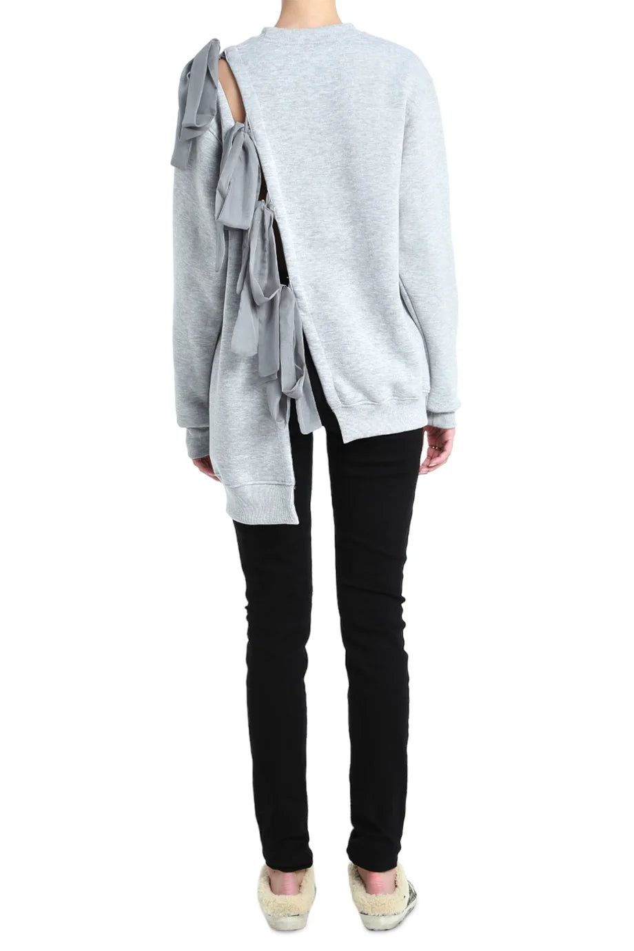 Asymmetric Cut-out Ribbon Hoodie