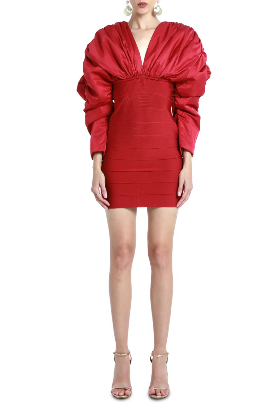 Ruched Nylon Mini Dress