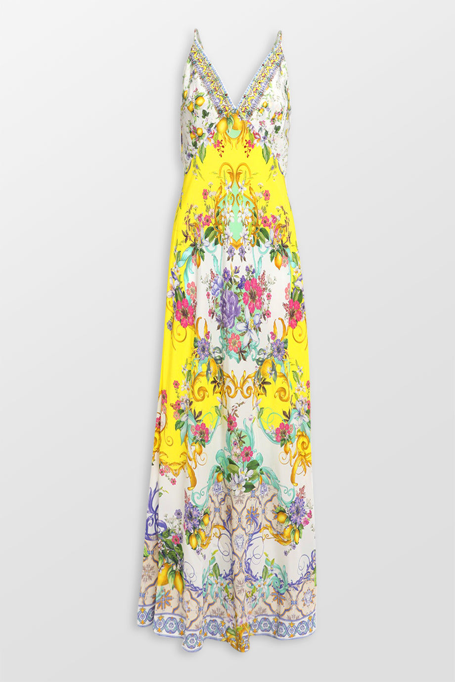 V Neck Full Length Bias Slip Dress