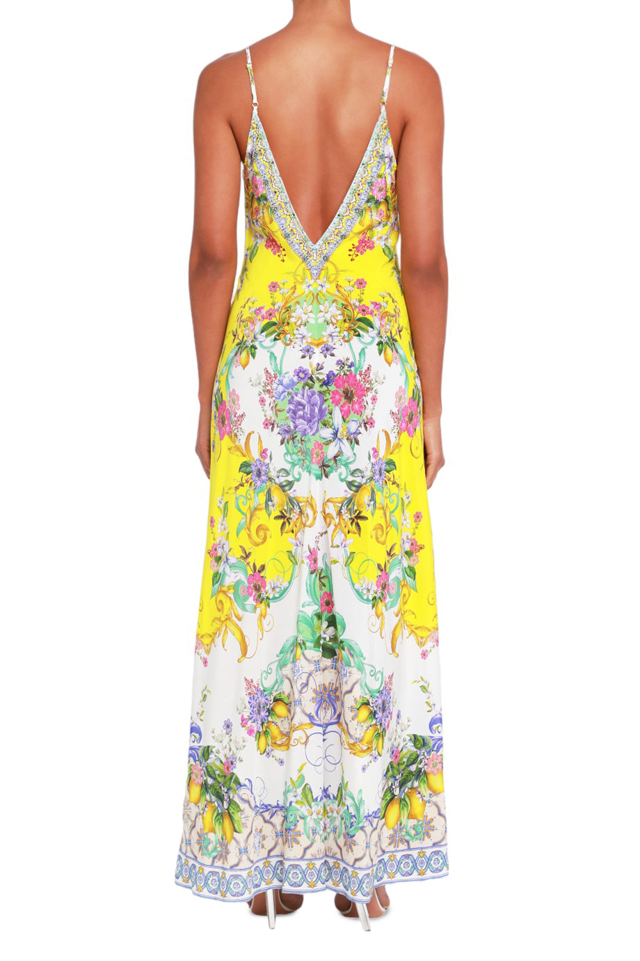 V Neck Full Length Bias Slip Dress
