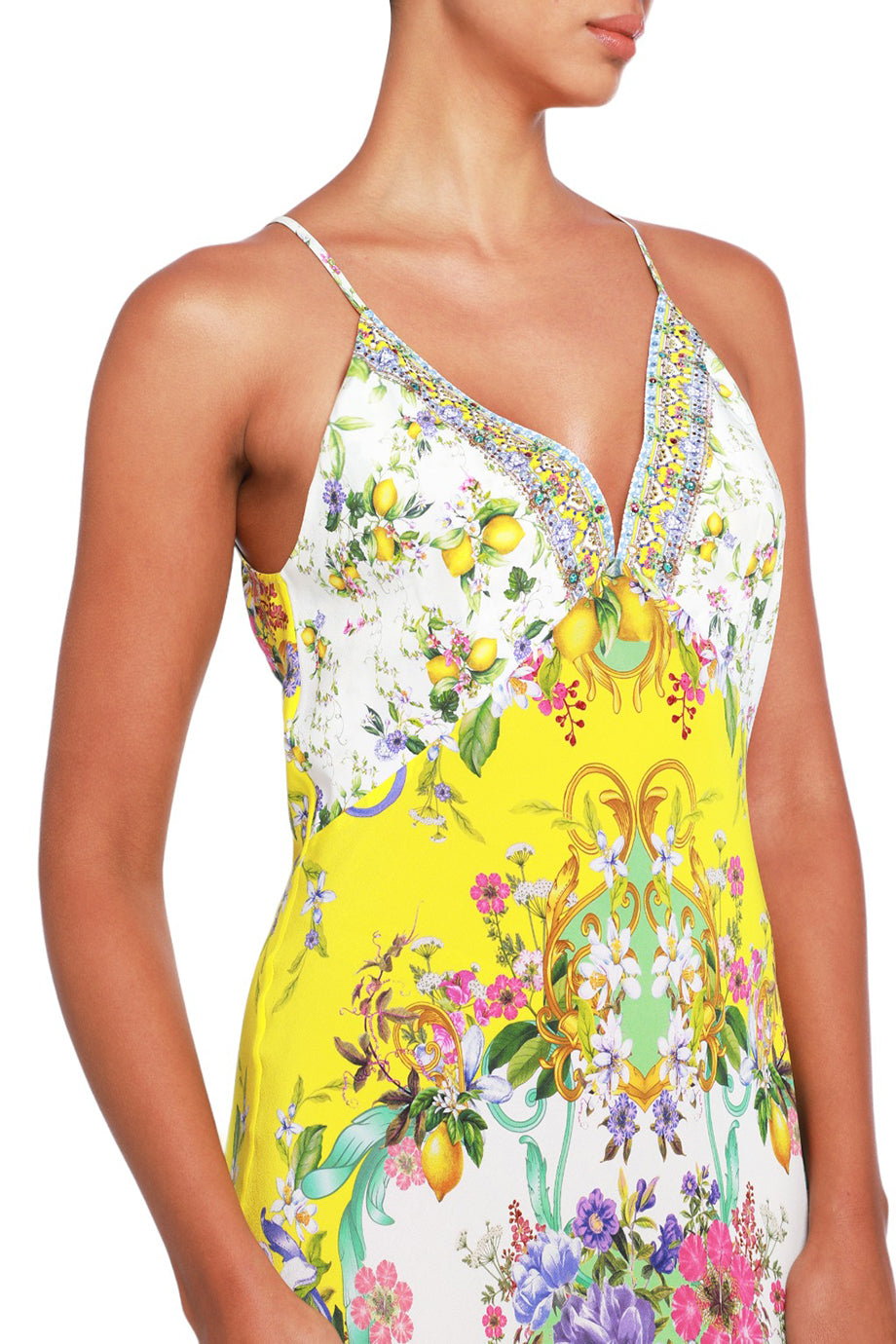 V Neck Full Length Bias Slip Dress