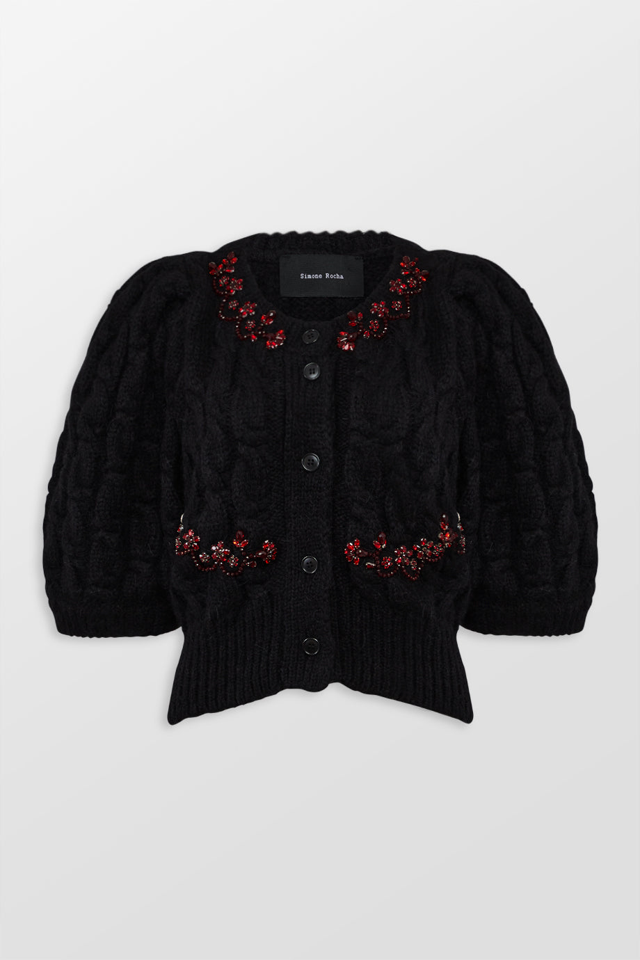 CROPPED CABLE PUFF SLEEVE CARDIGAN
