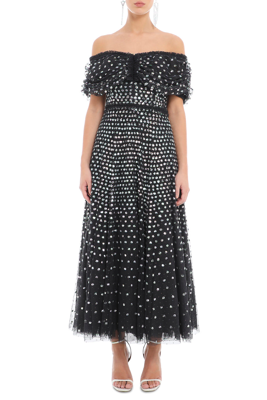 Grace Gloss Off-Shoulder Ankle Gown