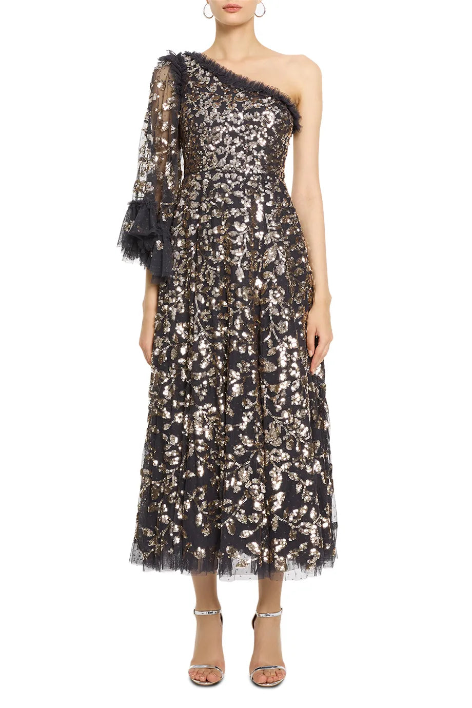Falling Leaves One Shoulder Evening Dress