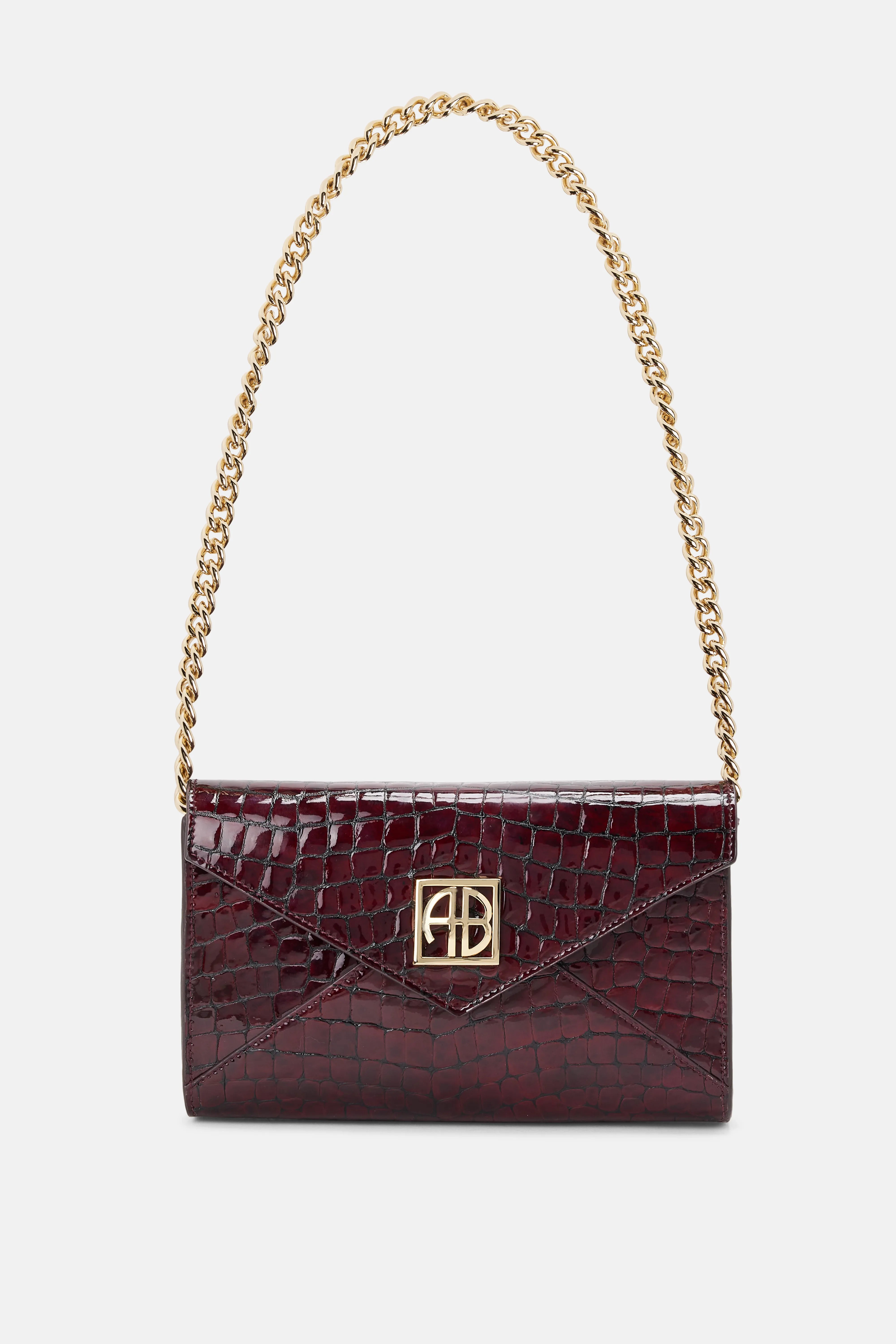 Elly Logo Embossed Mini Clutch Bag in Burgundy