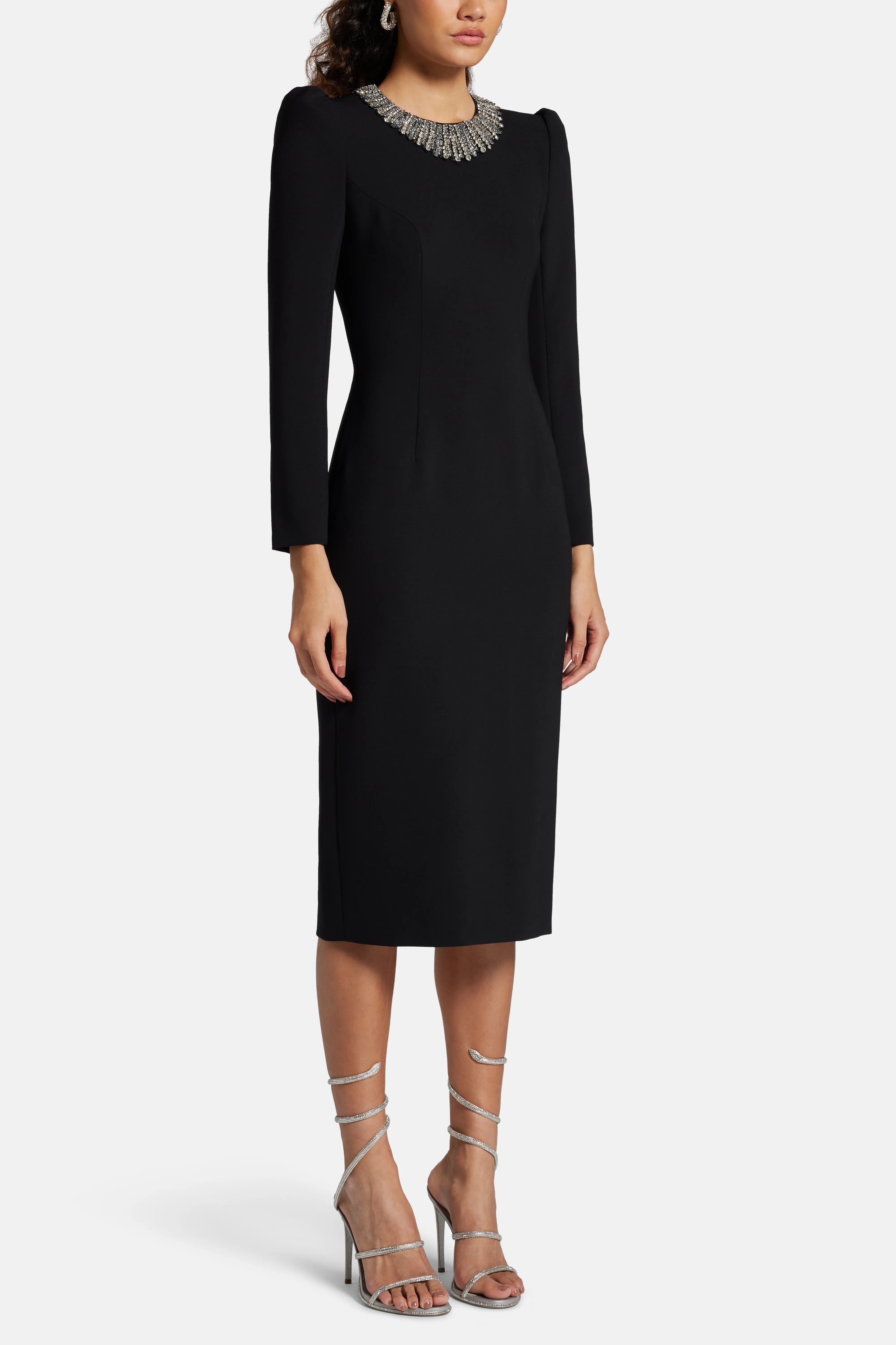 Cora Embellished Cocktail Midi Dress in Black