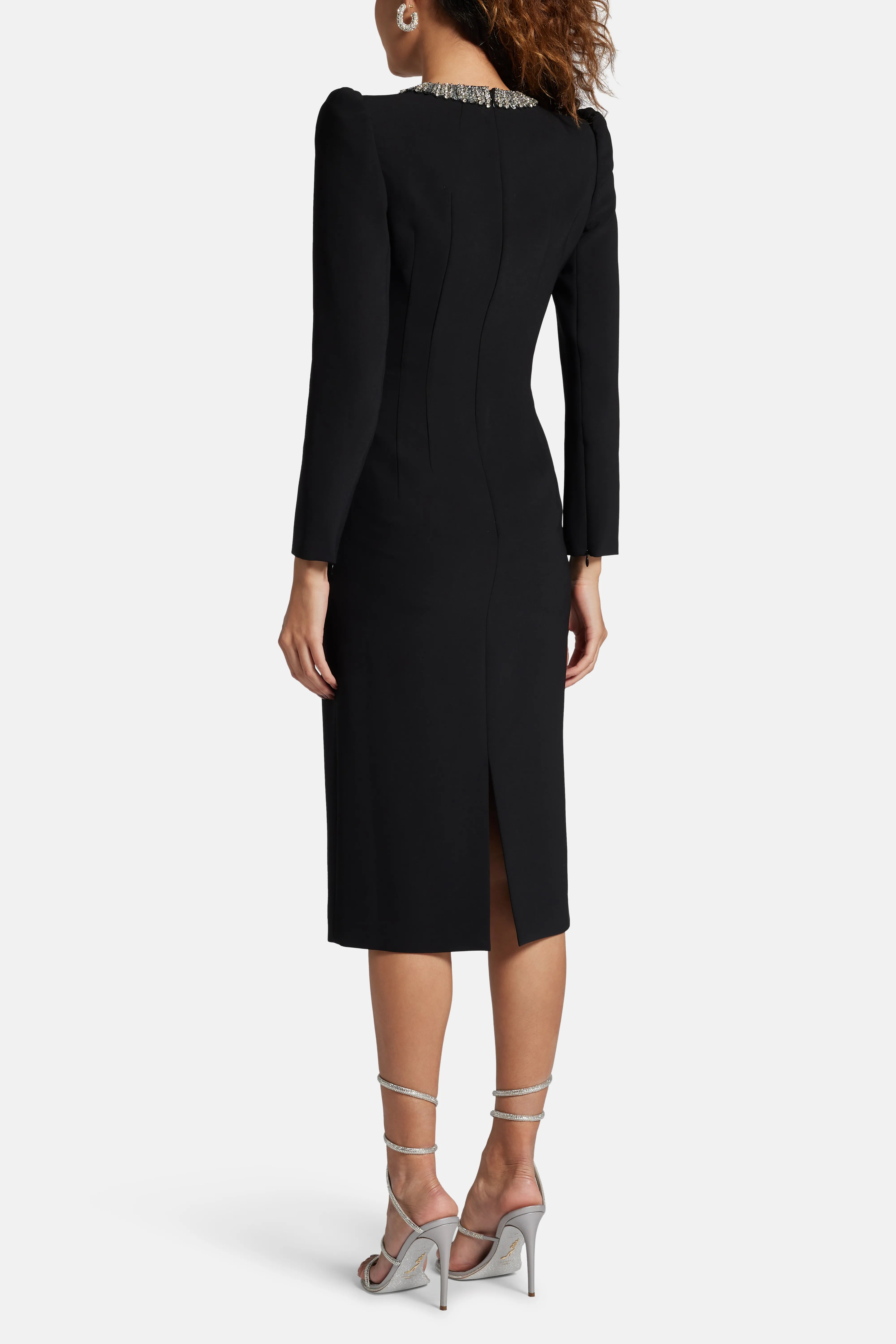 Cora Embellished Cocktail Midi Dress in Black