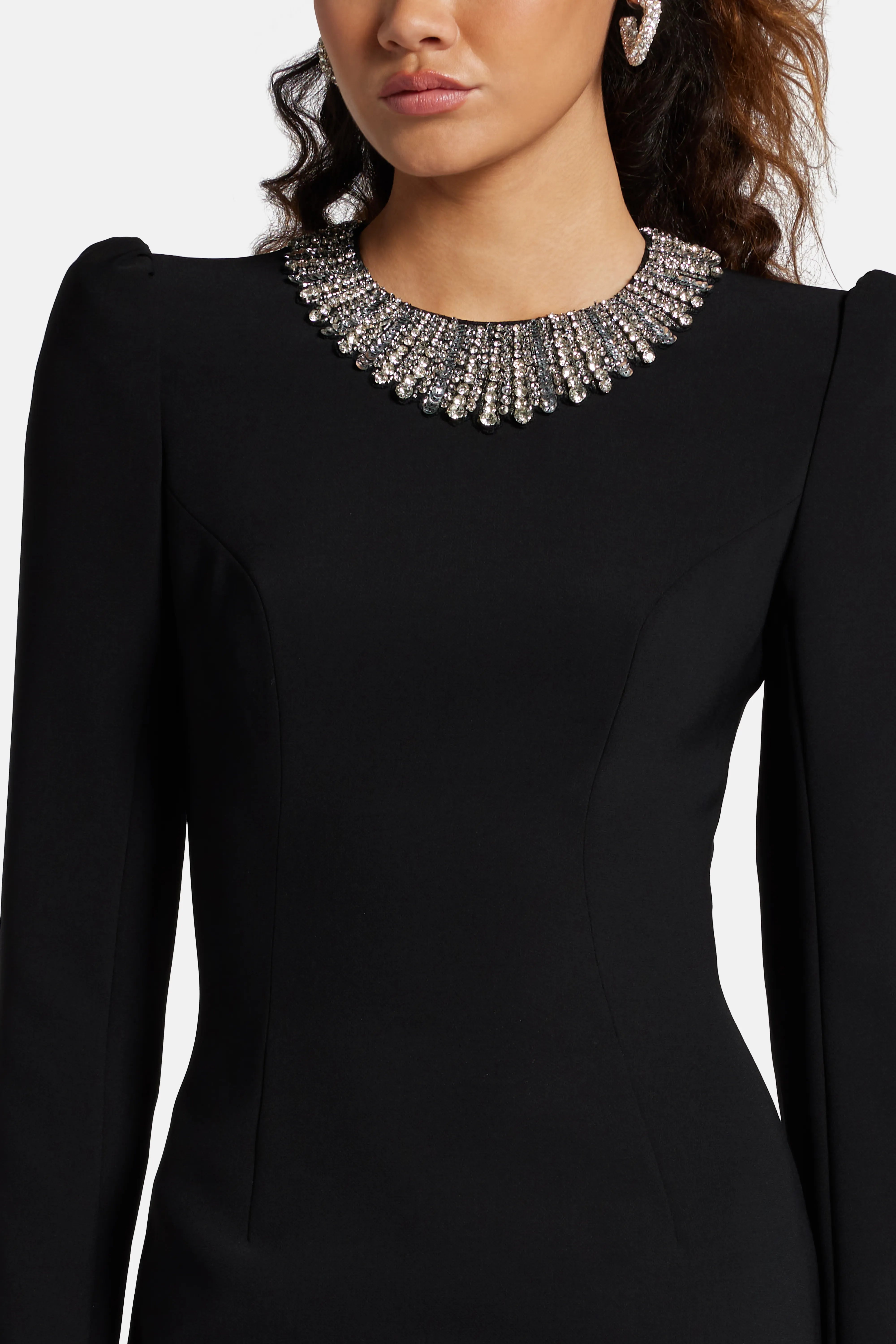 Cora Embellished Cocktail Midi Dress in Black