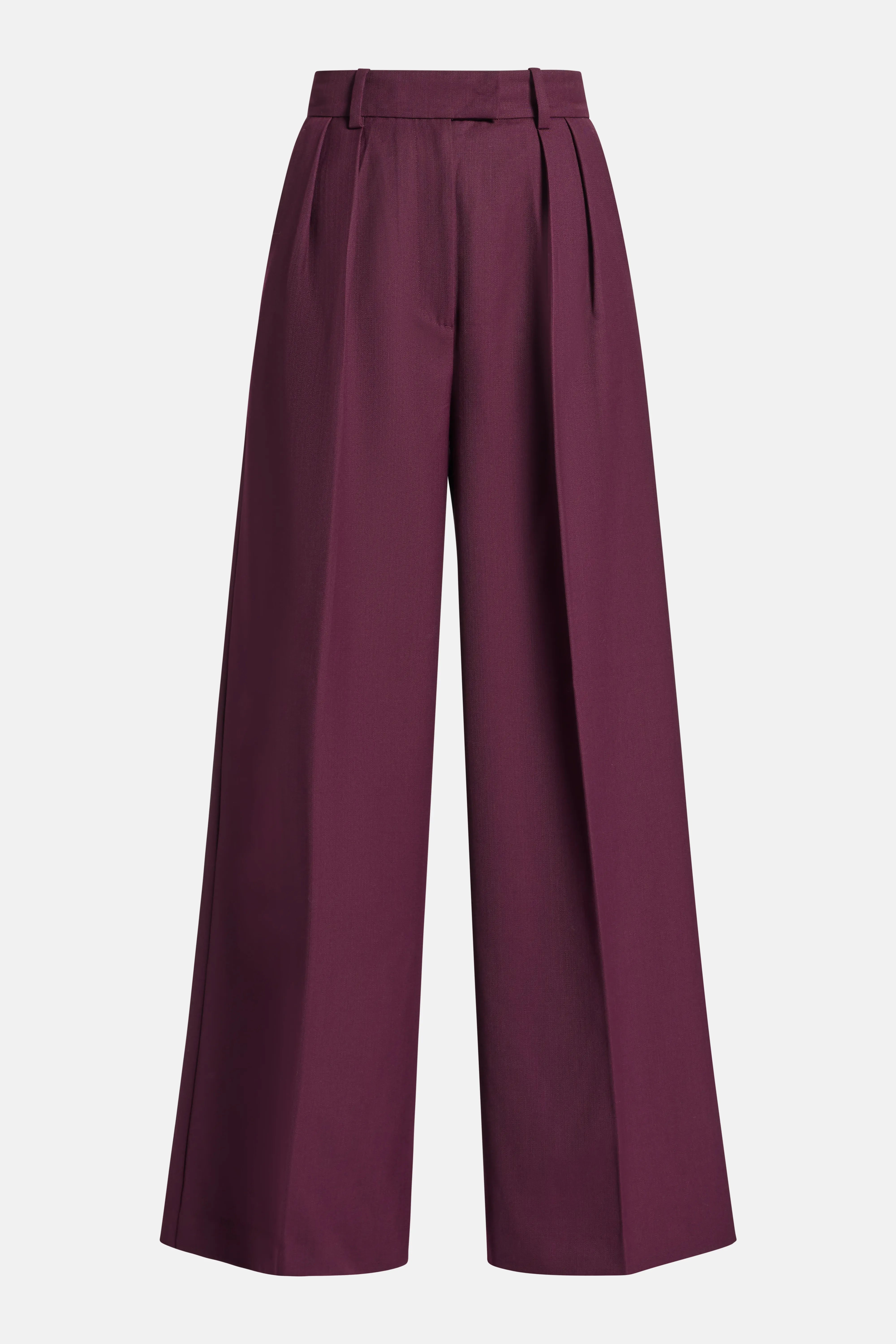 Lou High Waisted Flared Wool Trousers in Burgundy