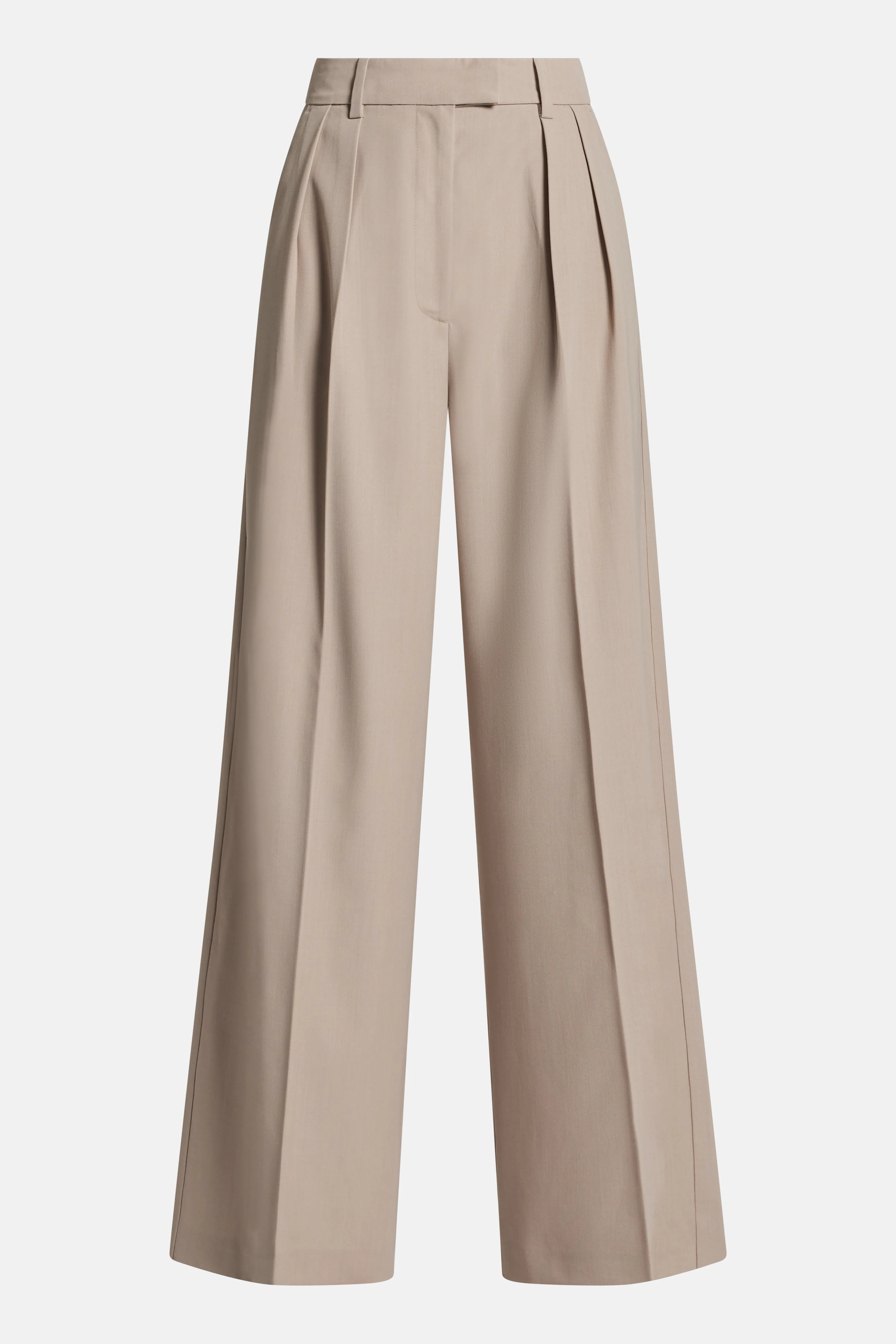 Lou High Waisted Flared Wool Trousers in Beige
