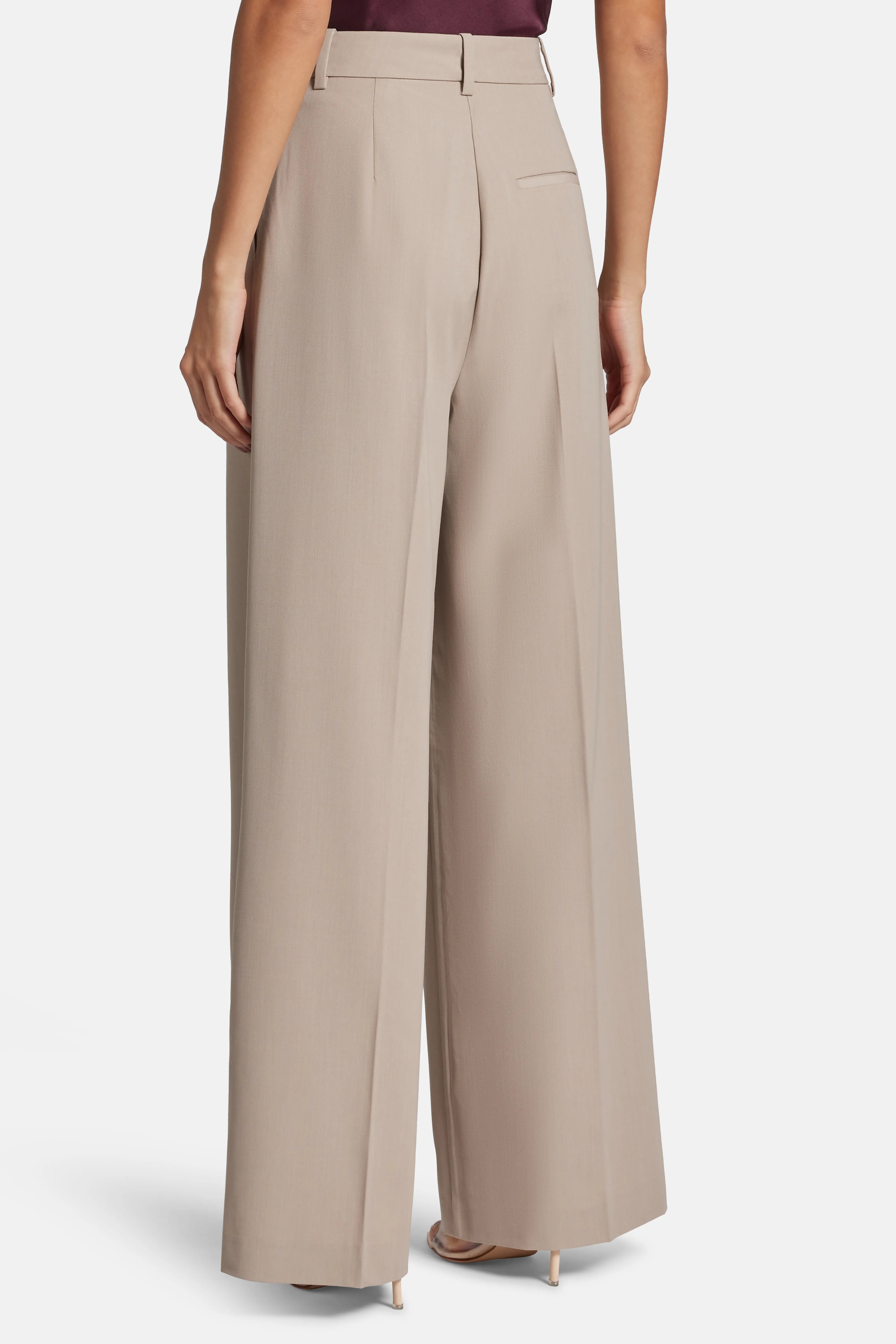 Lou High Waisted Flared Wool Trousers in Beige