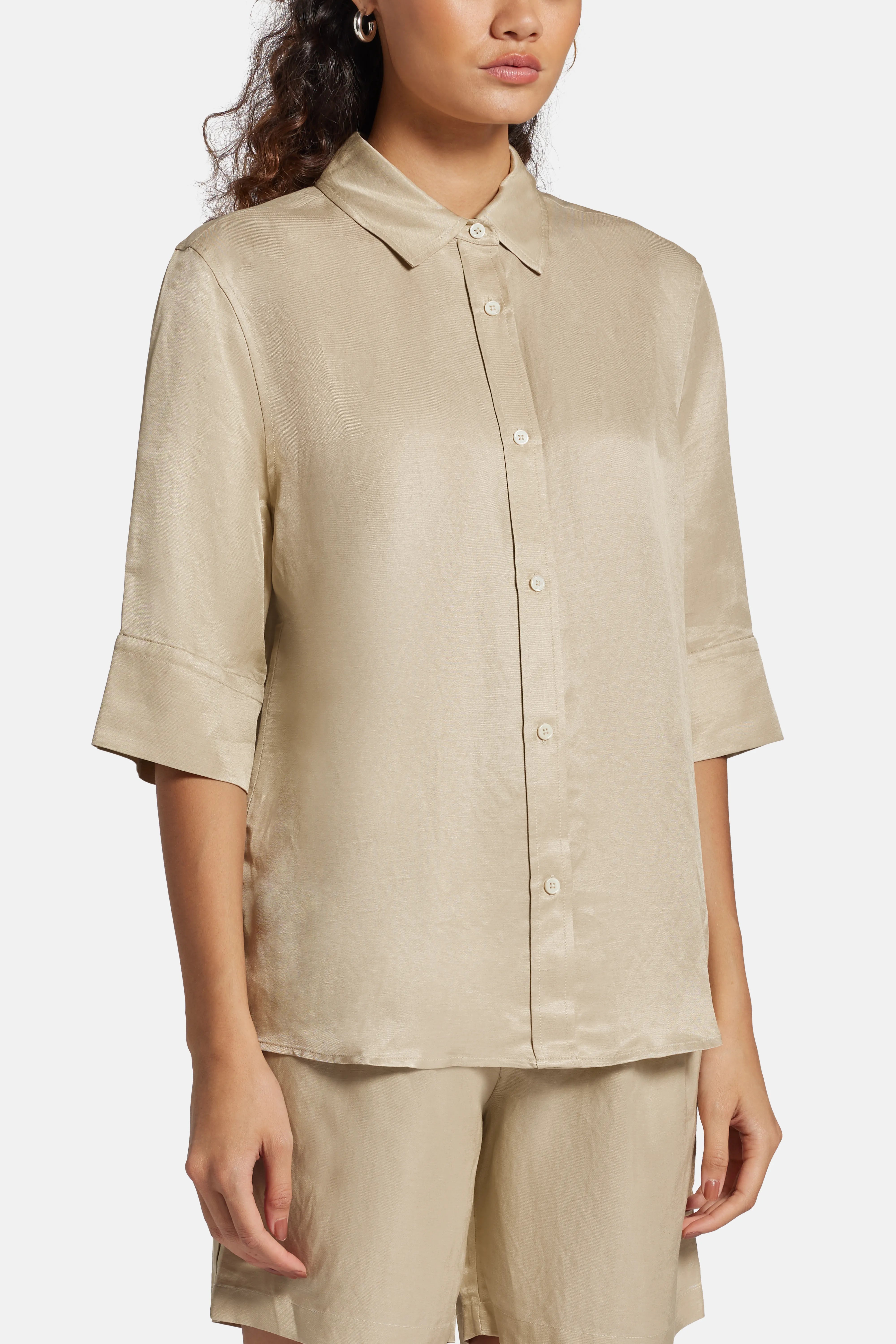 Mary Linen Blend Shirt in Beige