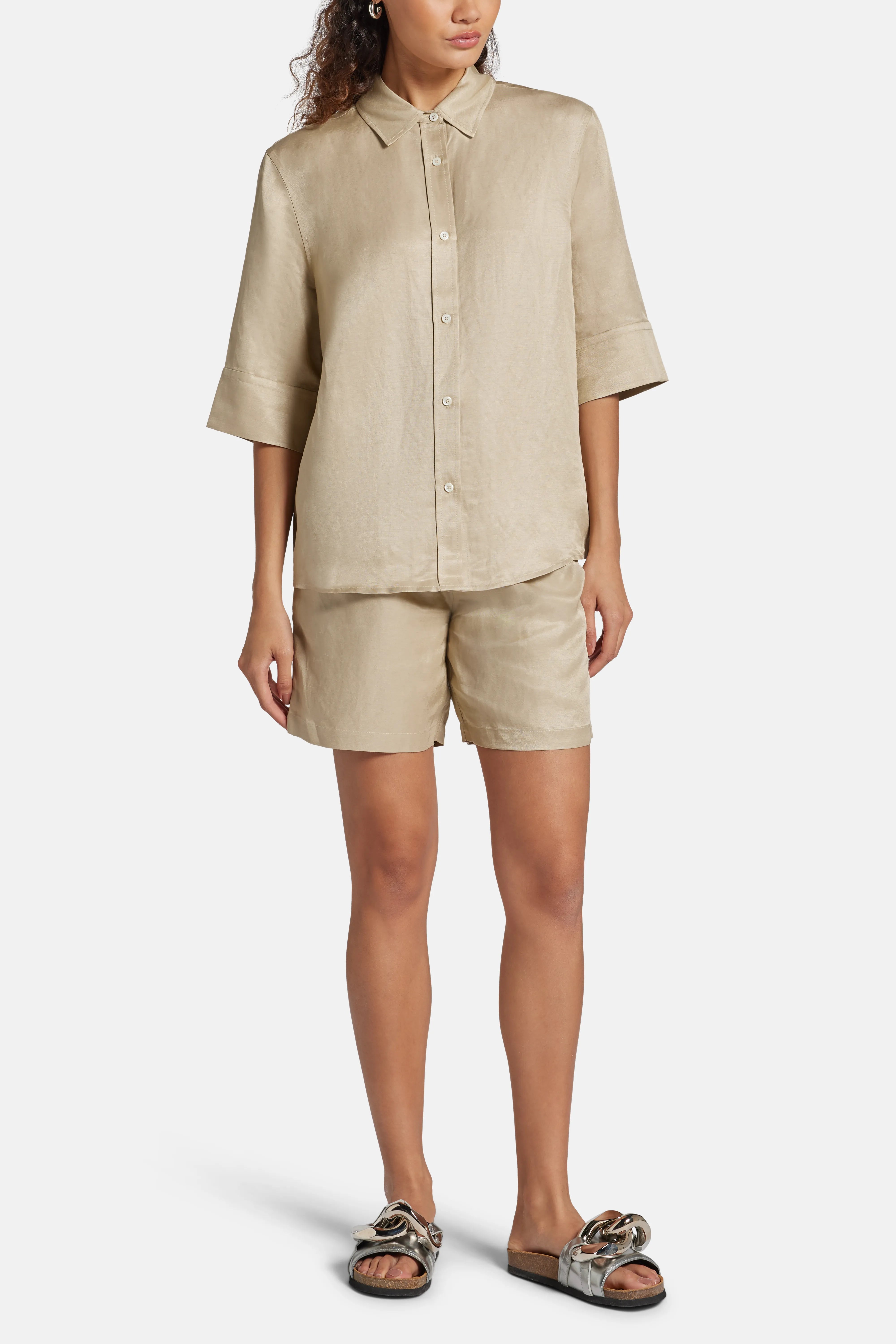 Mary Linen Blend Shirt in Beige