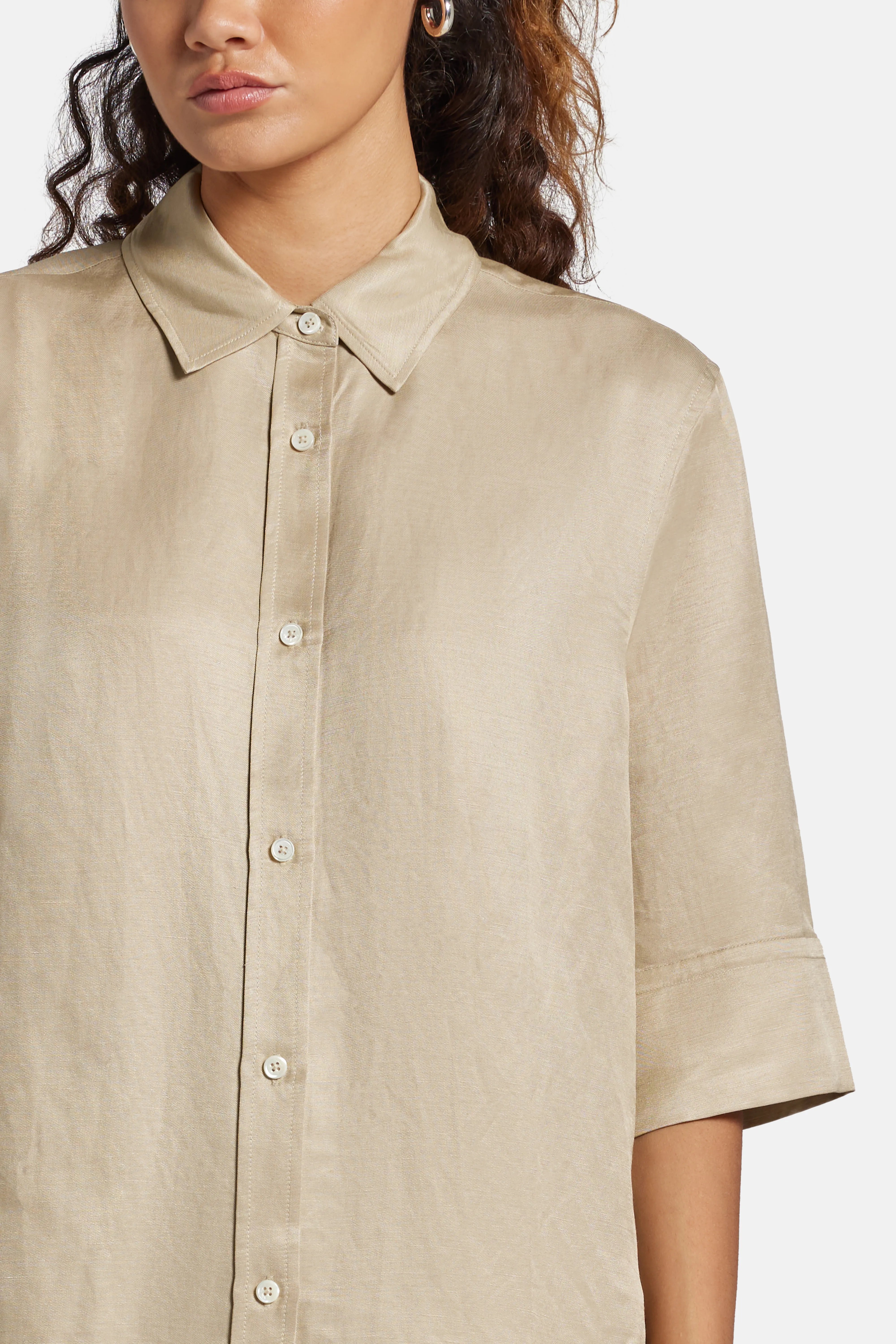 Mary Linen Blend Shirt in Beige