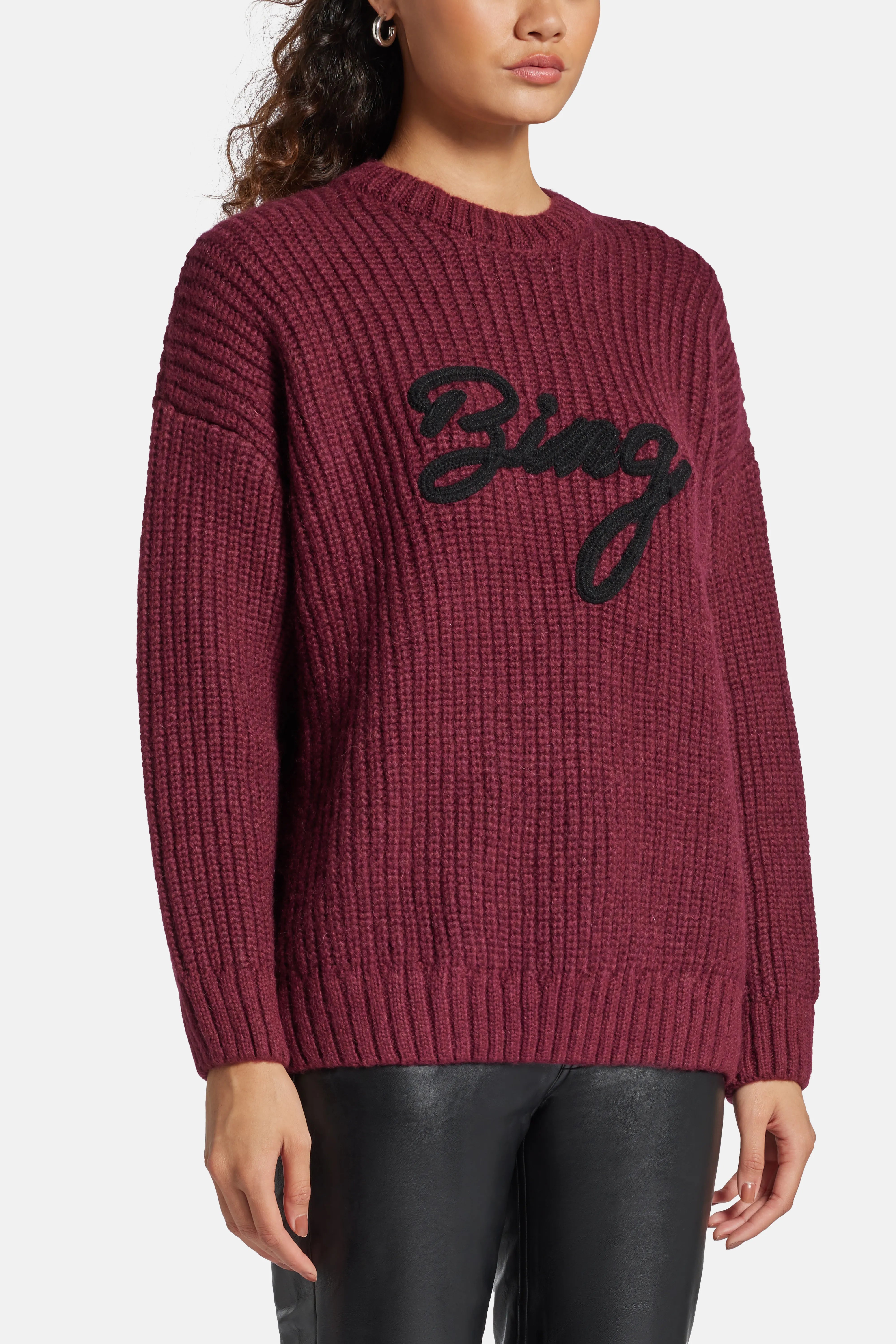 Sydney Signature Logo Crew Neck Sweater in Burgundy