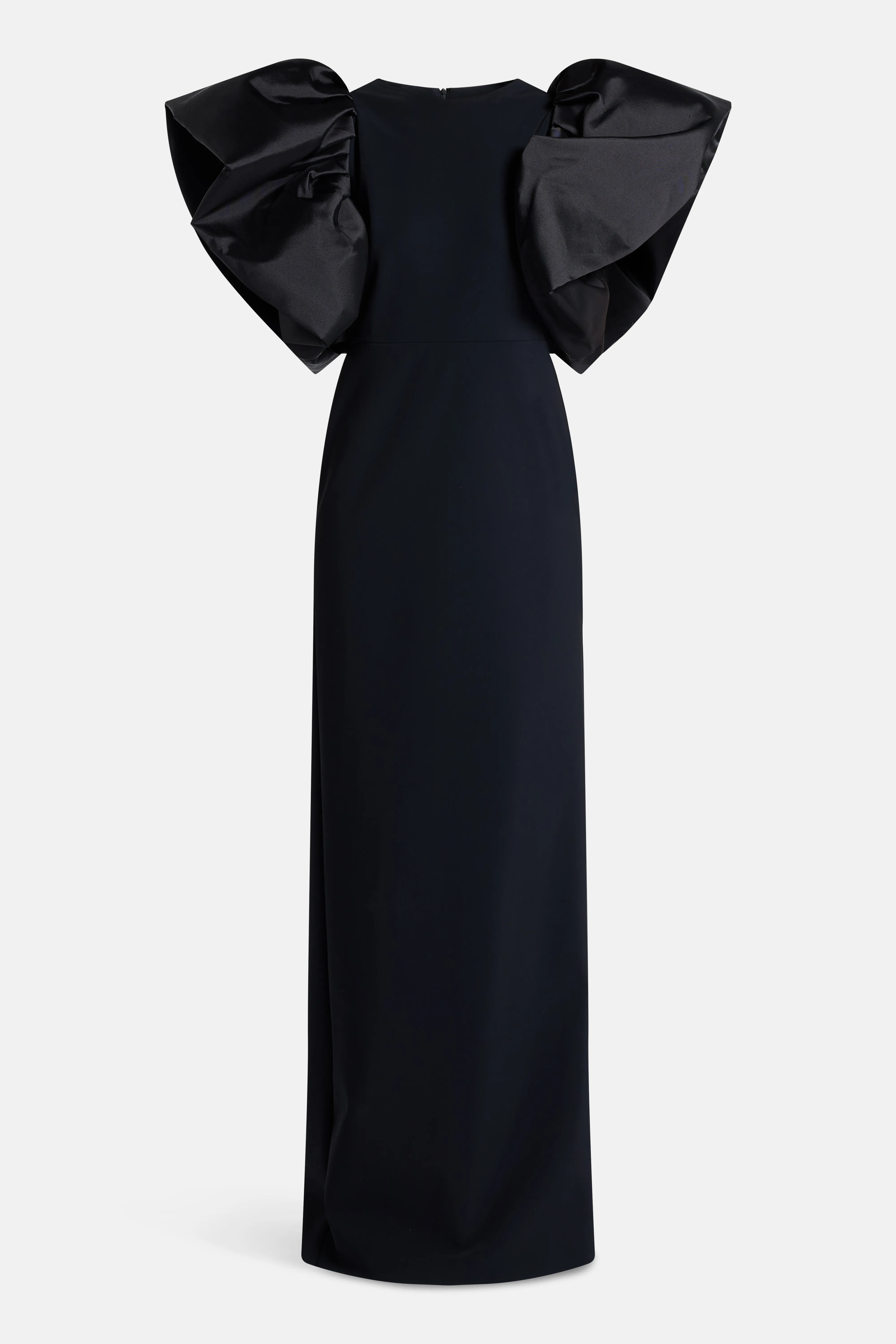 Puff Sleeves Silk Blend Evening Gown in Black