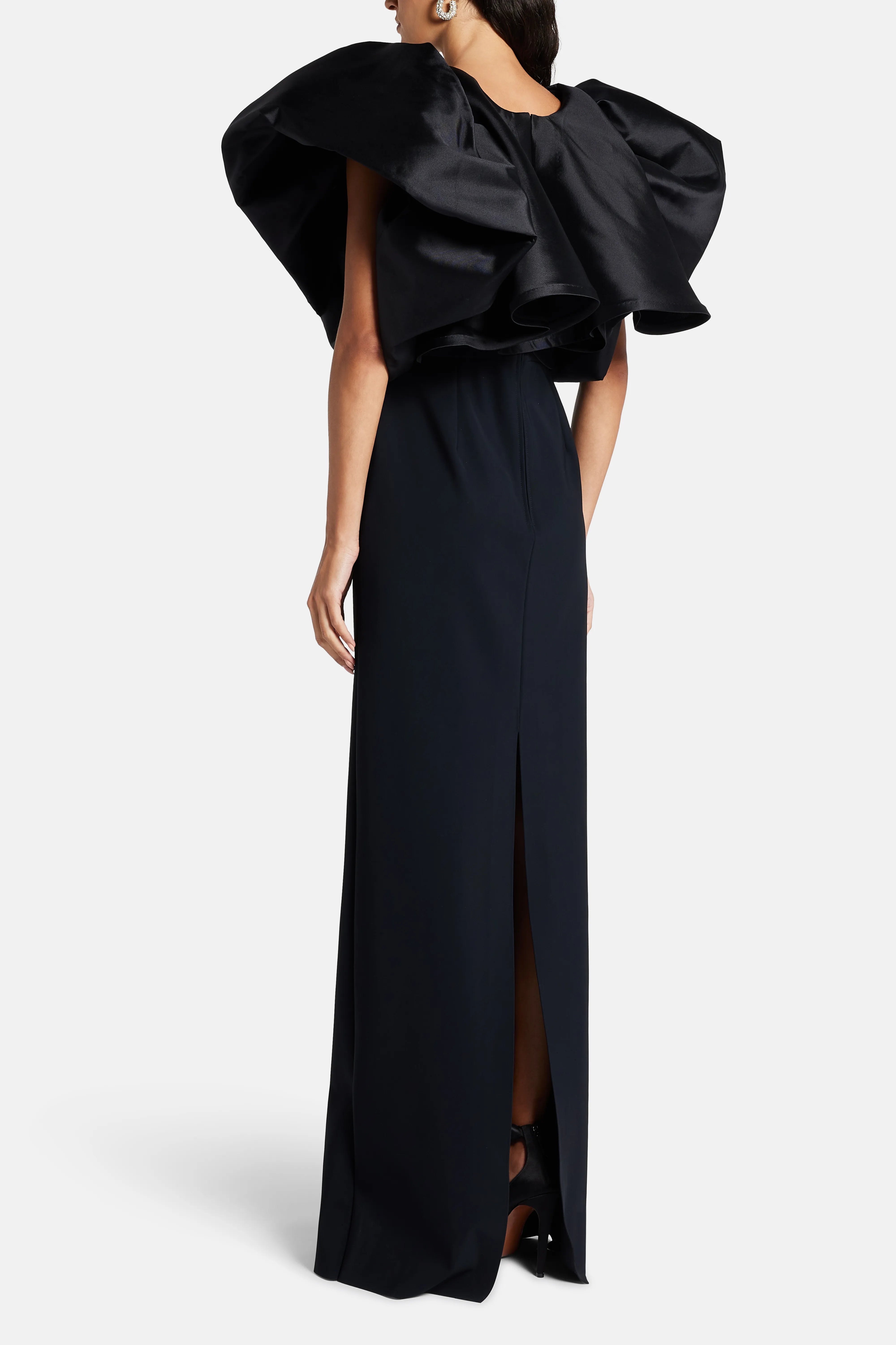 Puff Sleeves Silk Blend Evening Gown in Black