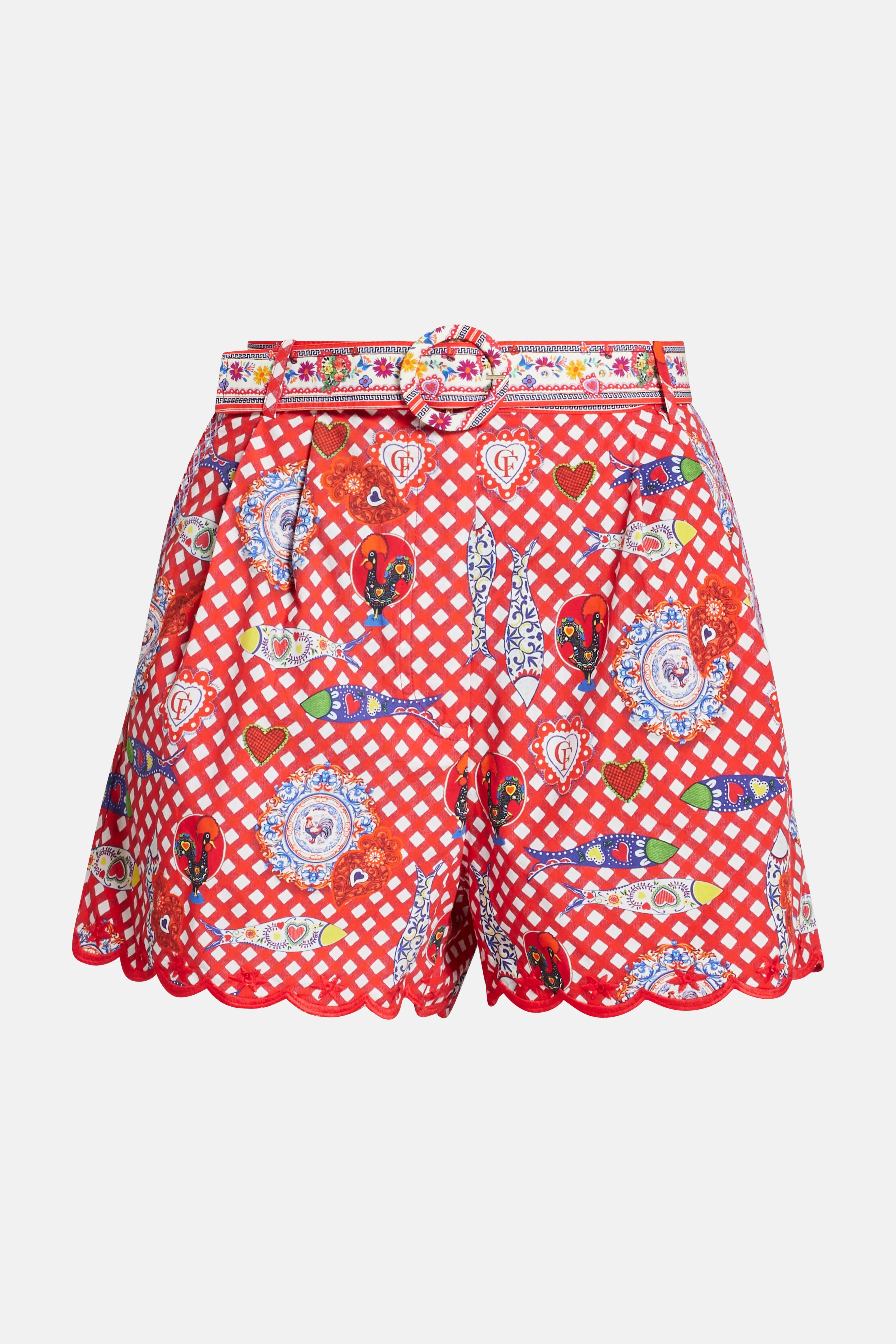 Floral Tuck Front Cotton Shorts in Red