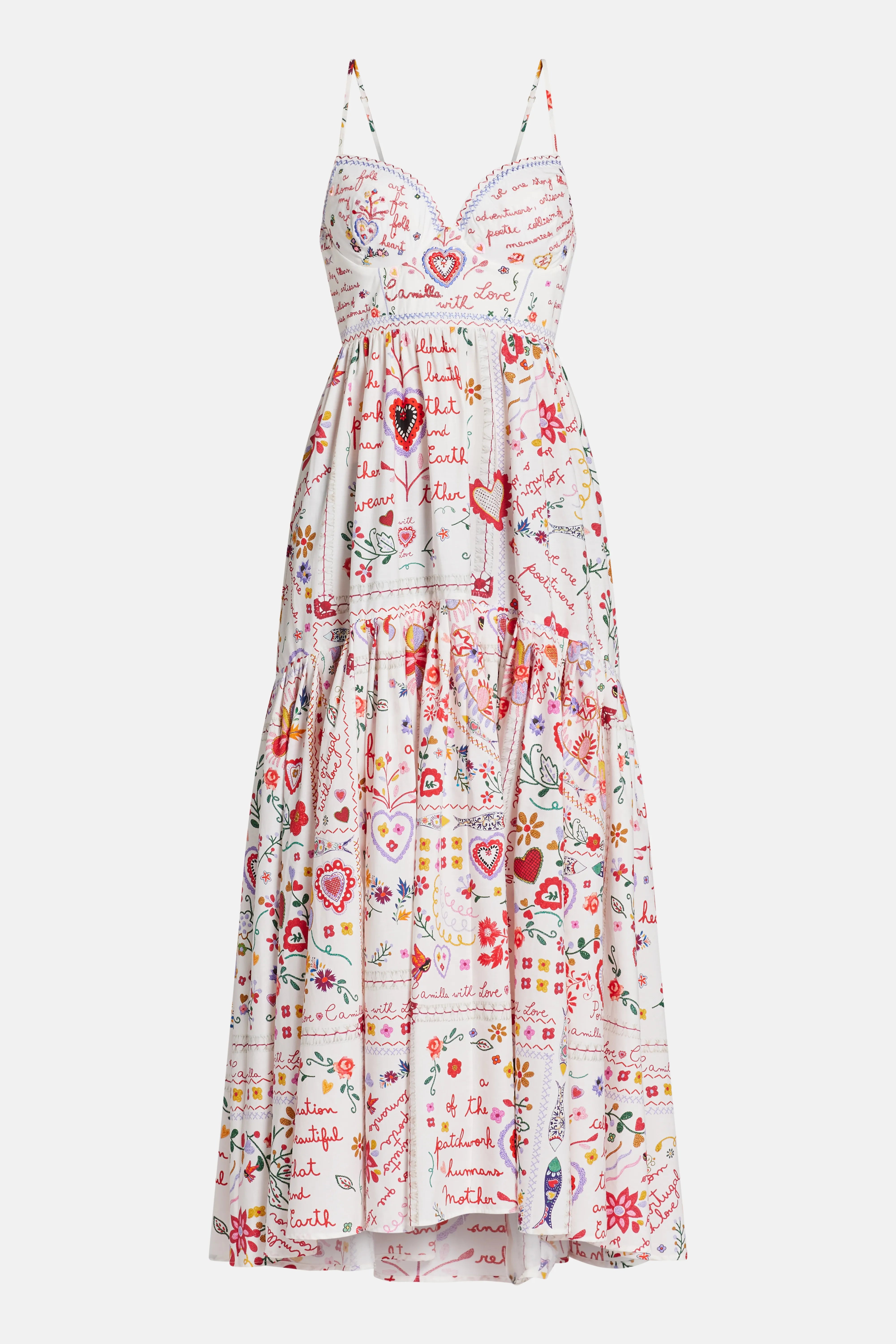Floral Sleeveless Cotton Maxi Dress With Full Skirt in Red and White