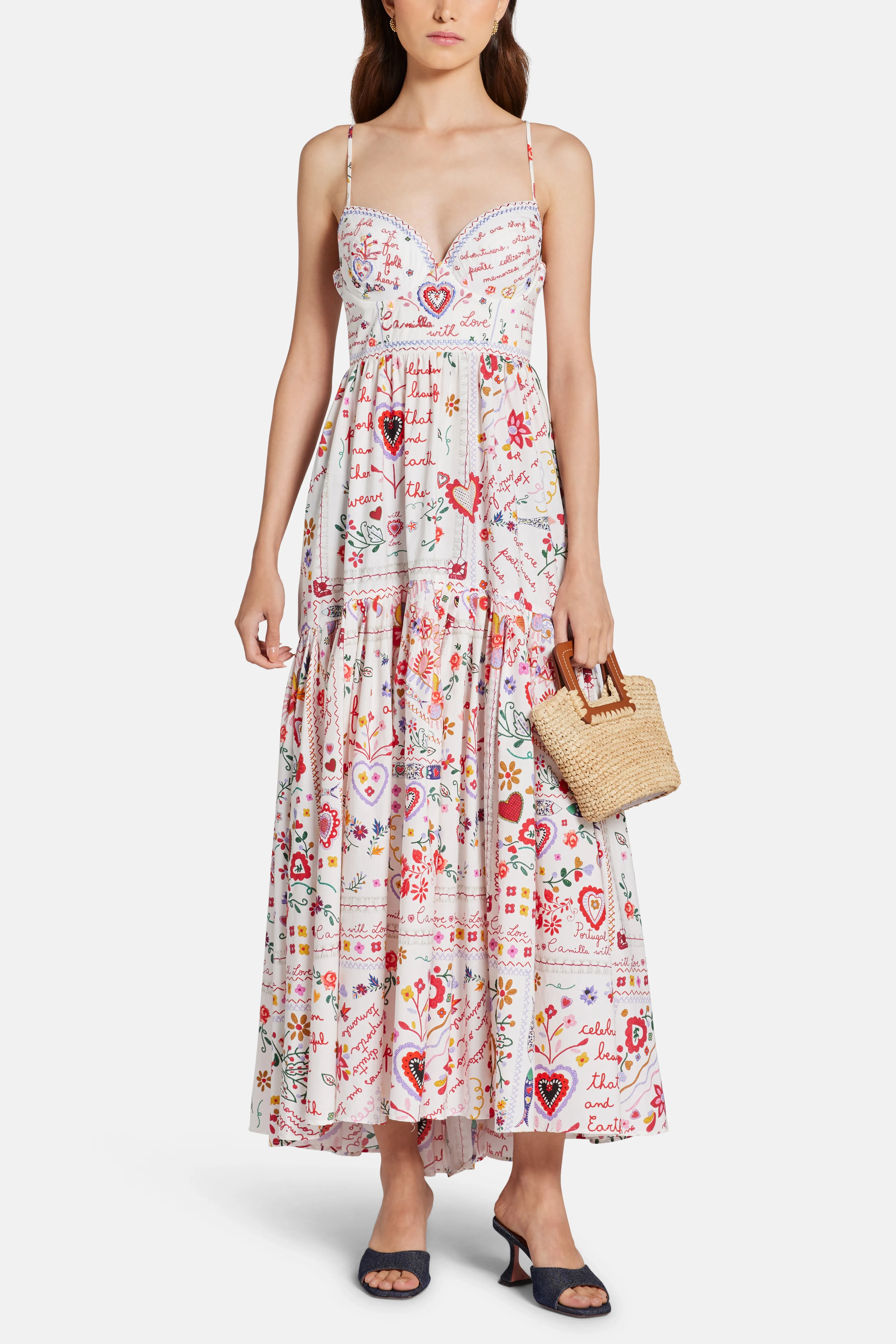 Floral Sleeveless Cotton Maxi Dress With Full Skirt in Red and White