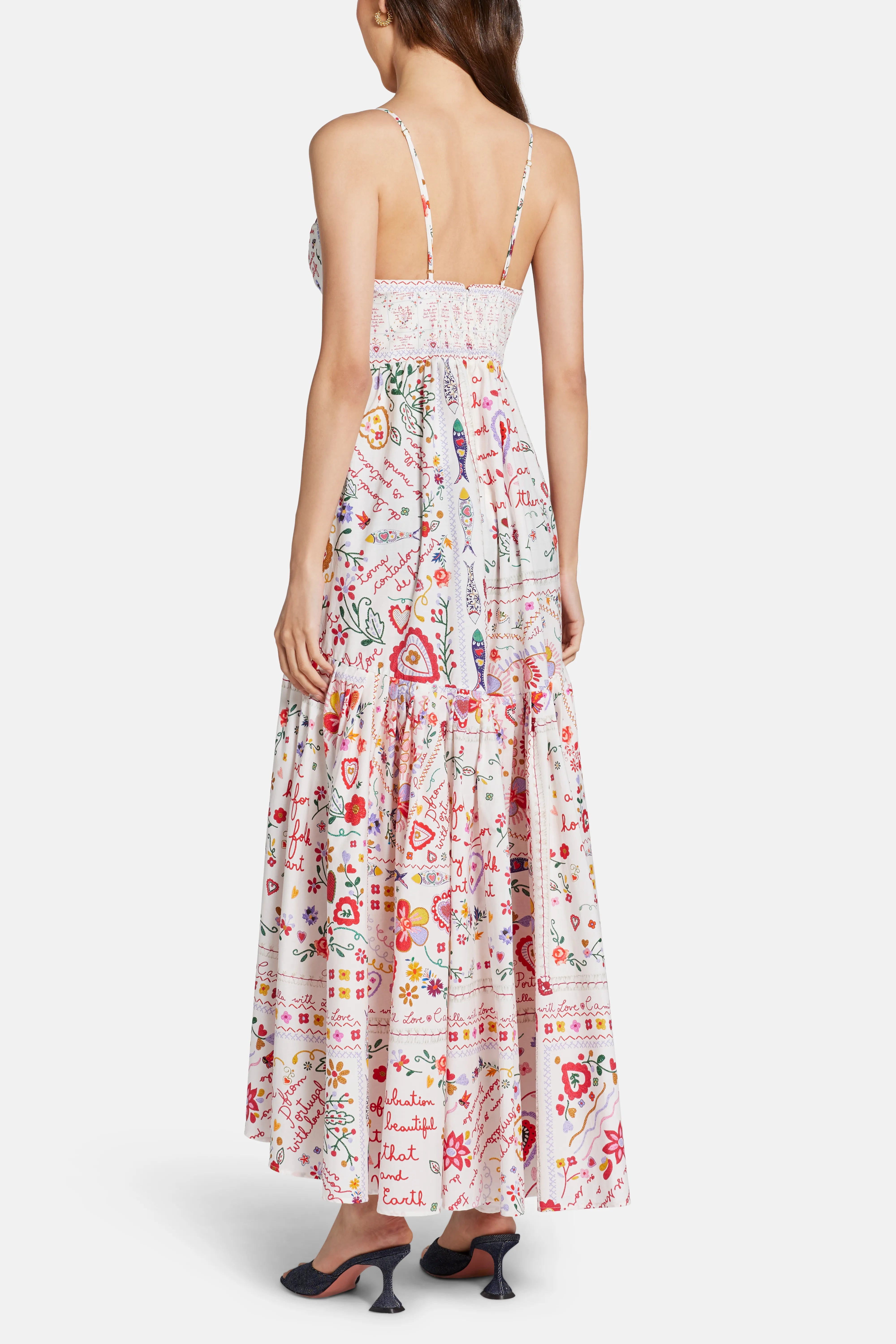 Floral Sleeveless Cotton Maxi Dress With Full Skirt in Red and White