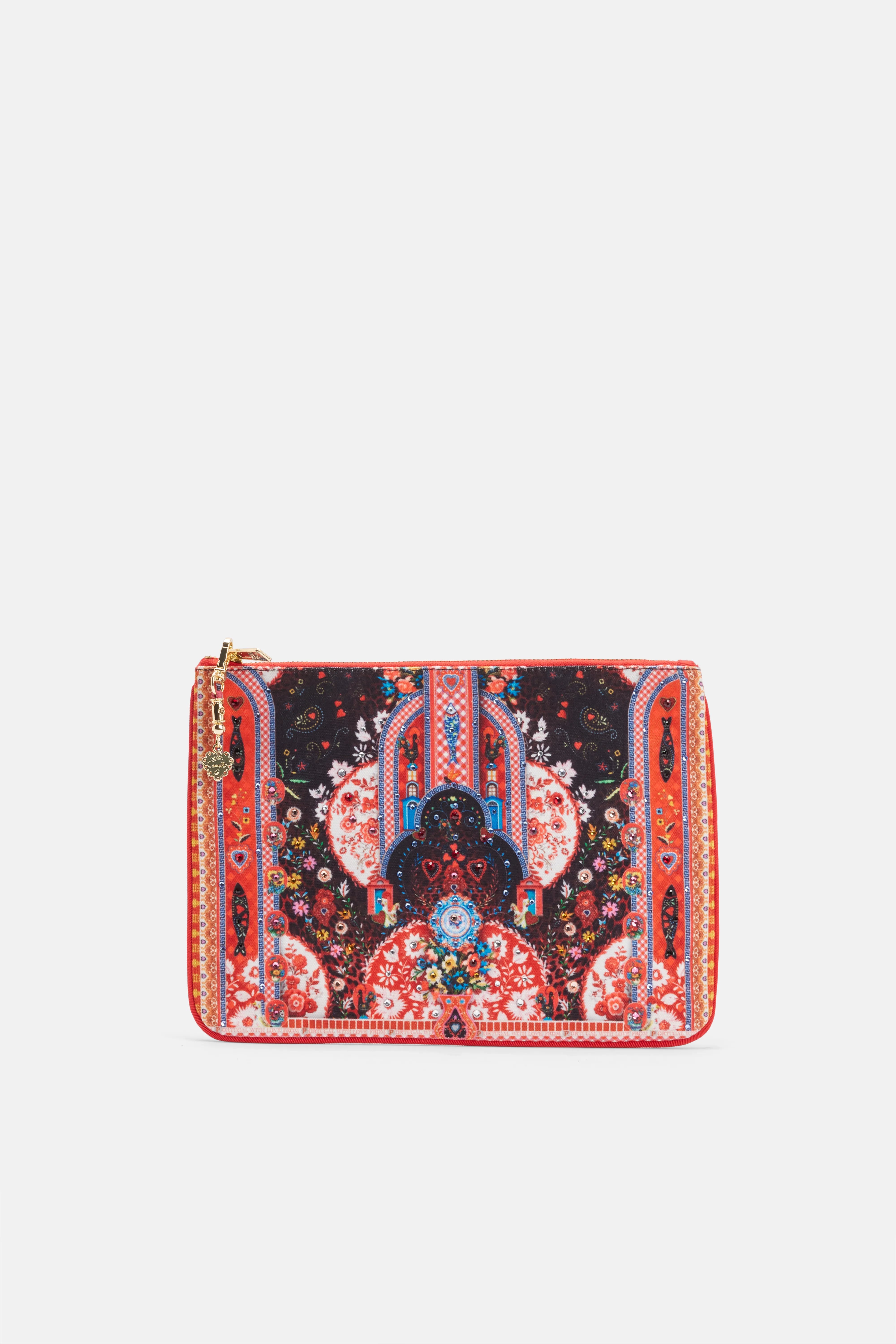 Small Canvas Zip Clutch in Red and Black