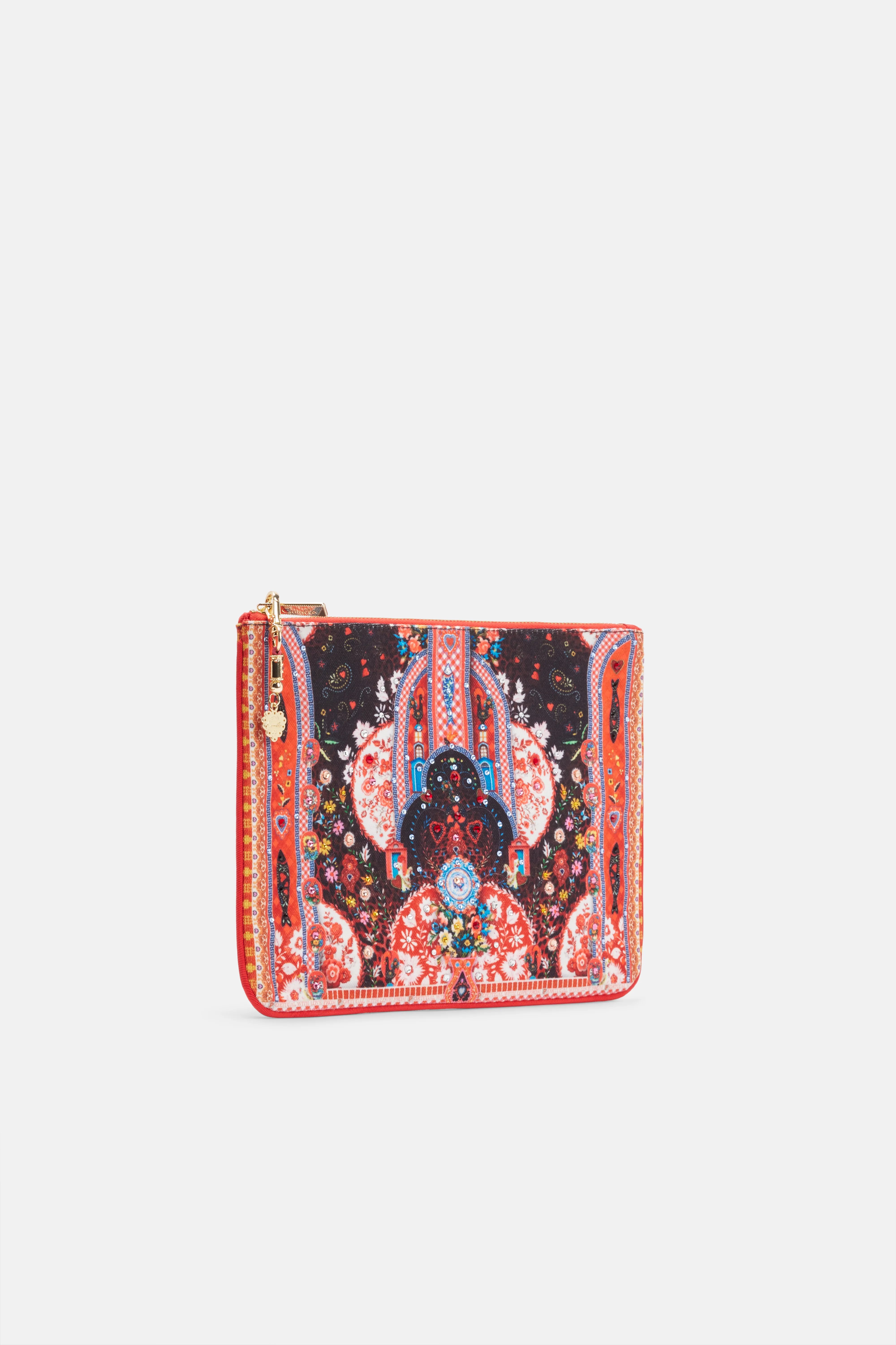Small Canvas Zip Clutch in Red and Black