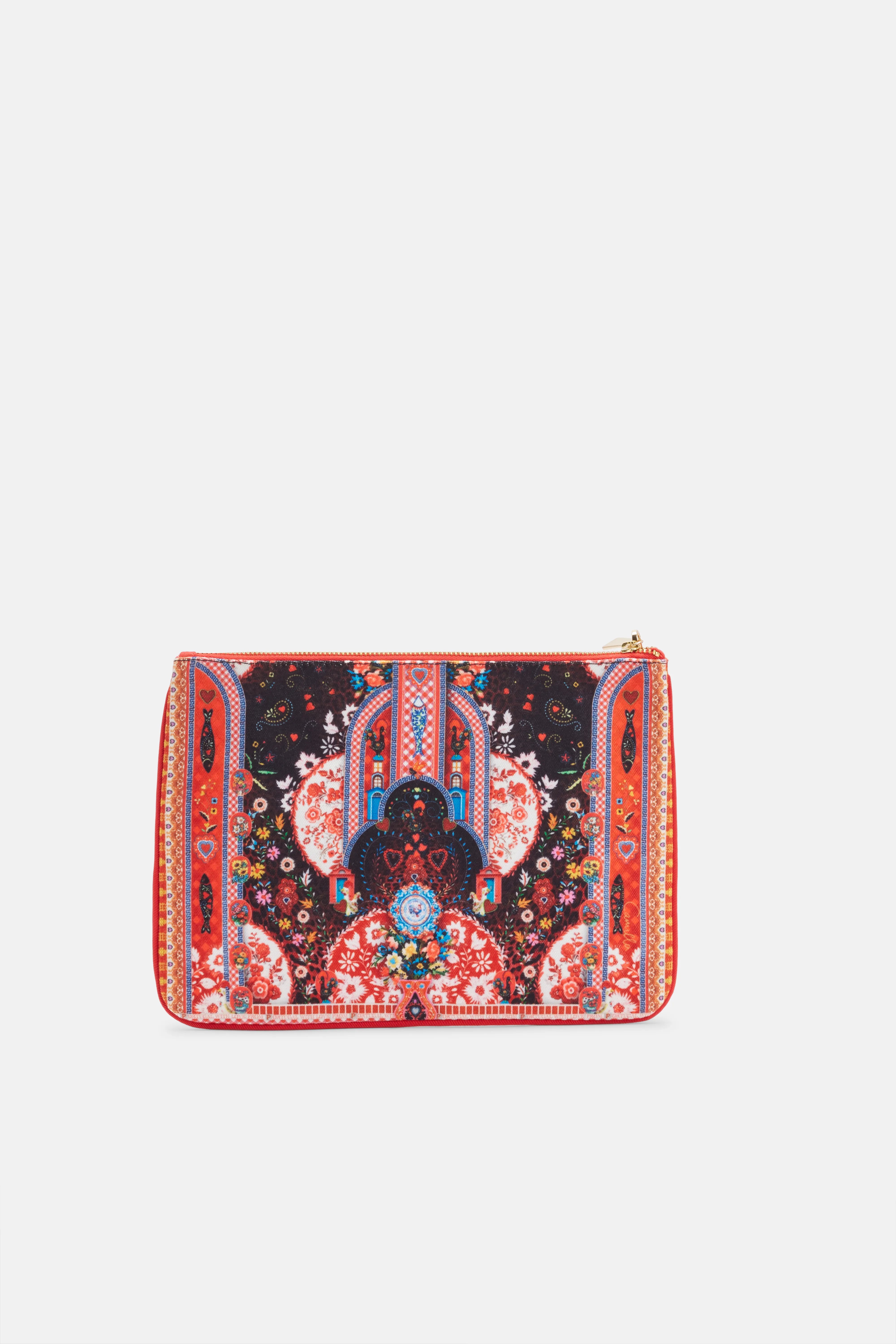 Small Canvas Zip Clutch in Red and Black