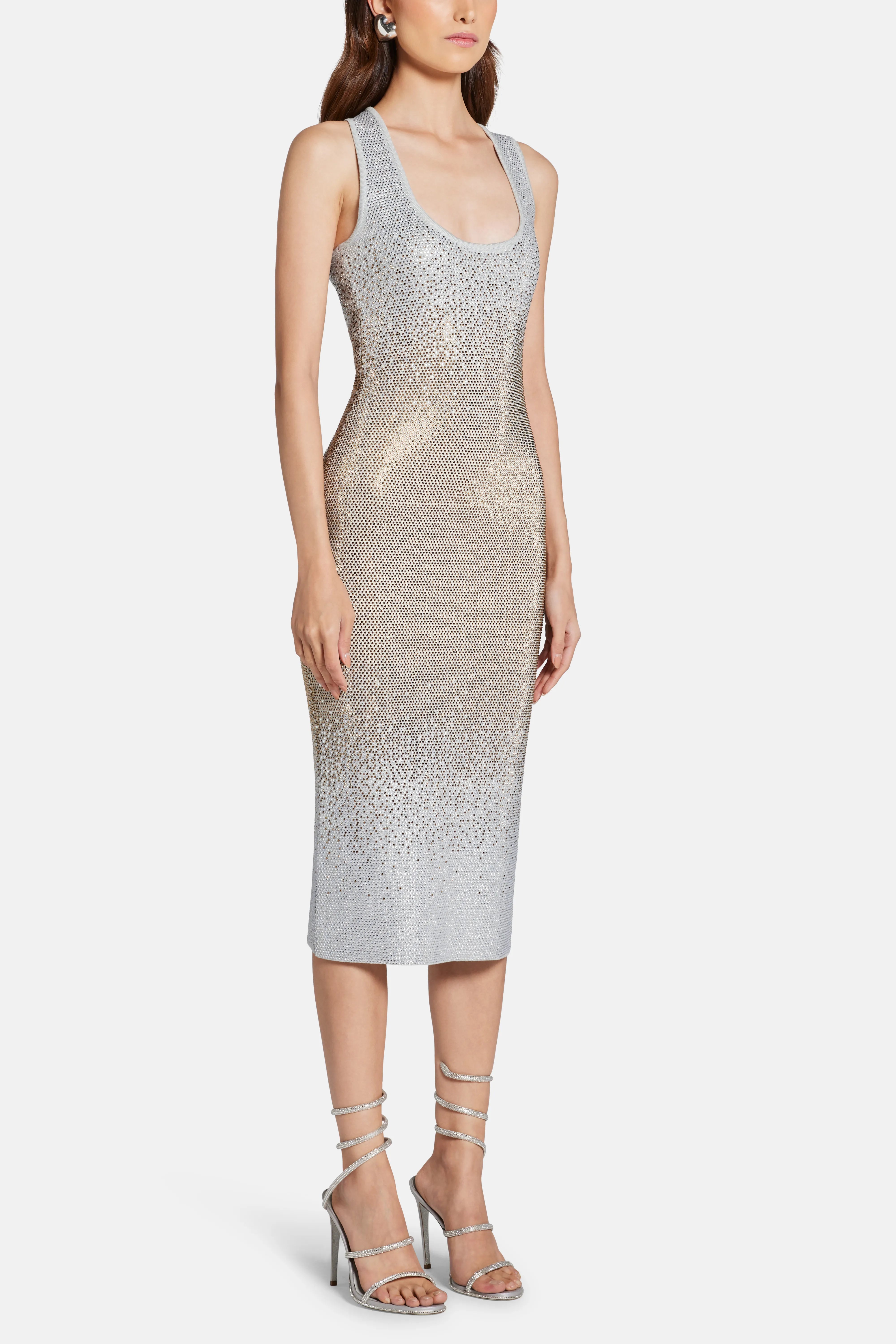 Essie Embellished Sleeveless Midi Dress in Silver