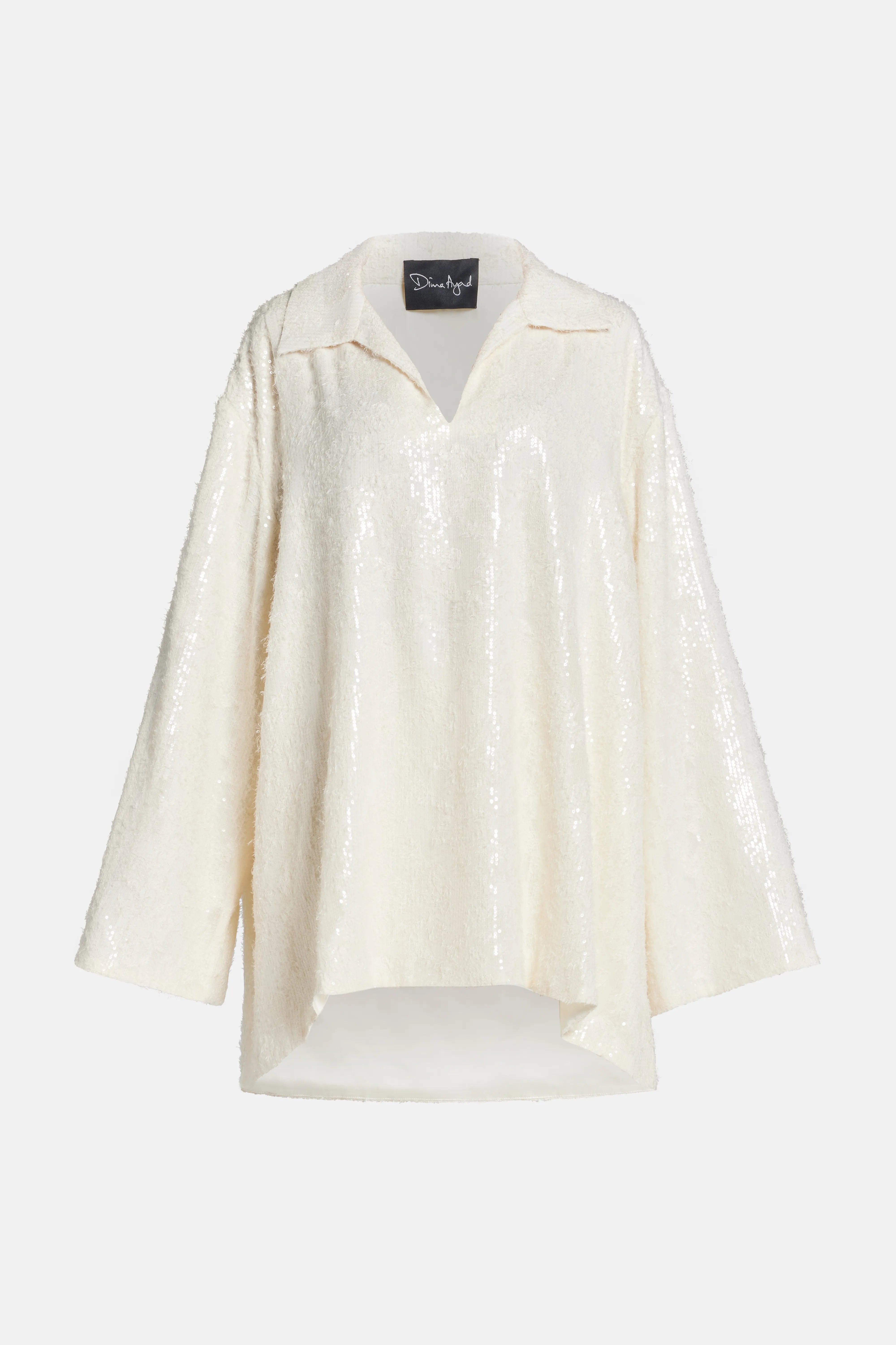 Sequin V Neck Shirt in White