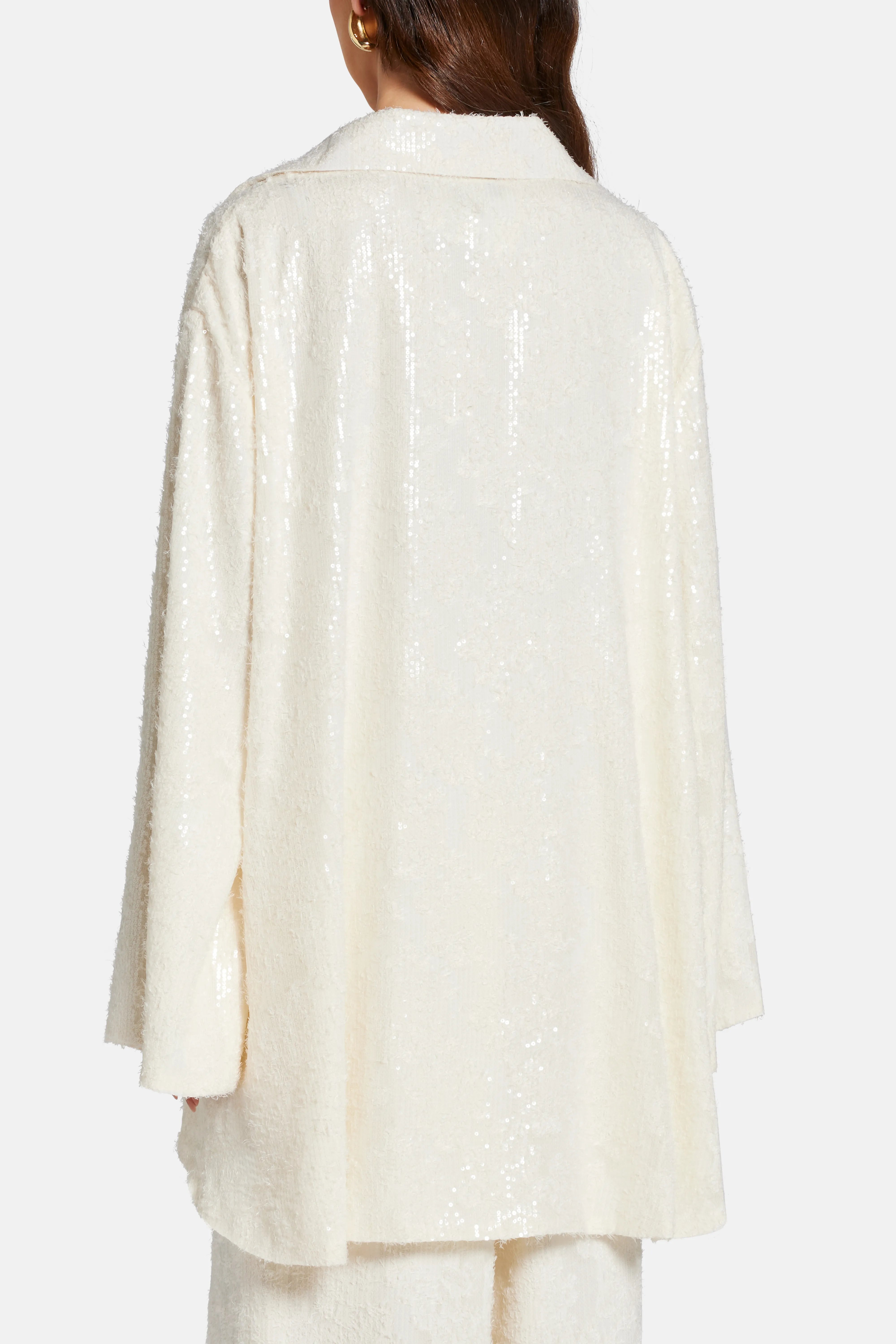 Sequin V Neck Shirt in White