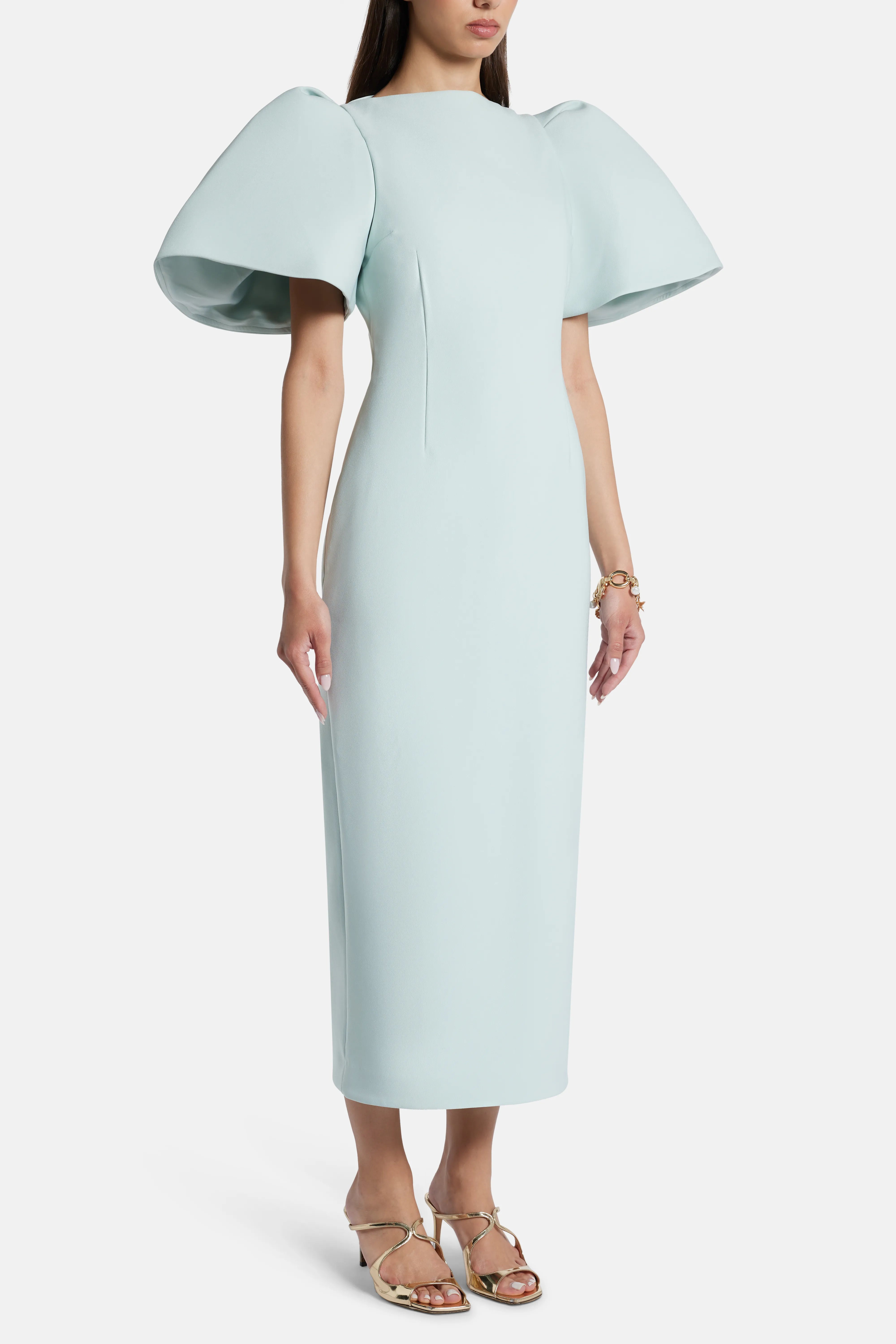 Lora Puff Sleeve Midi Dress in Blue