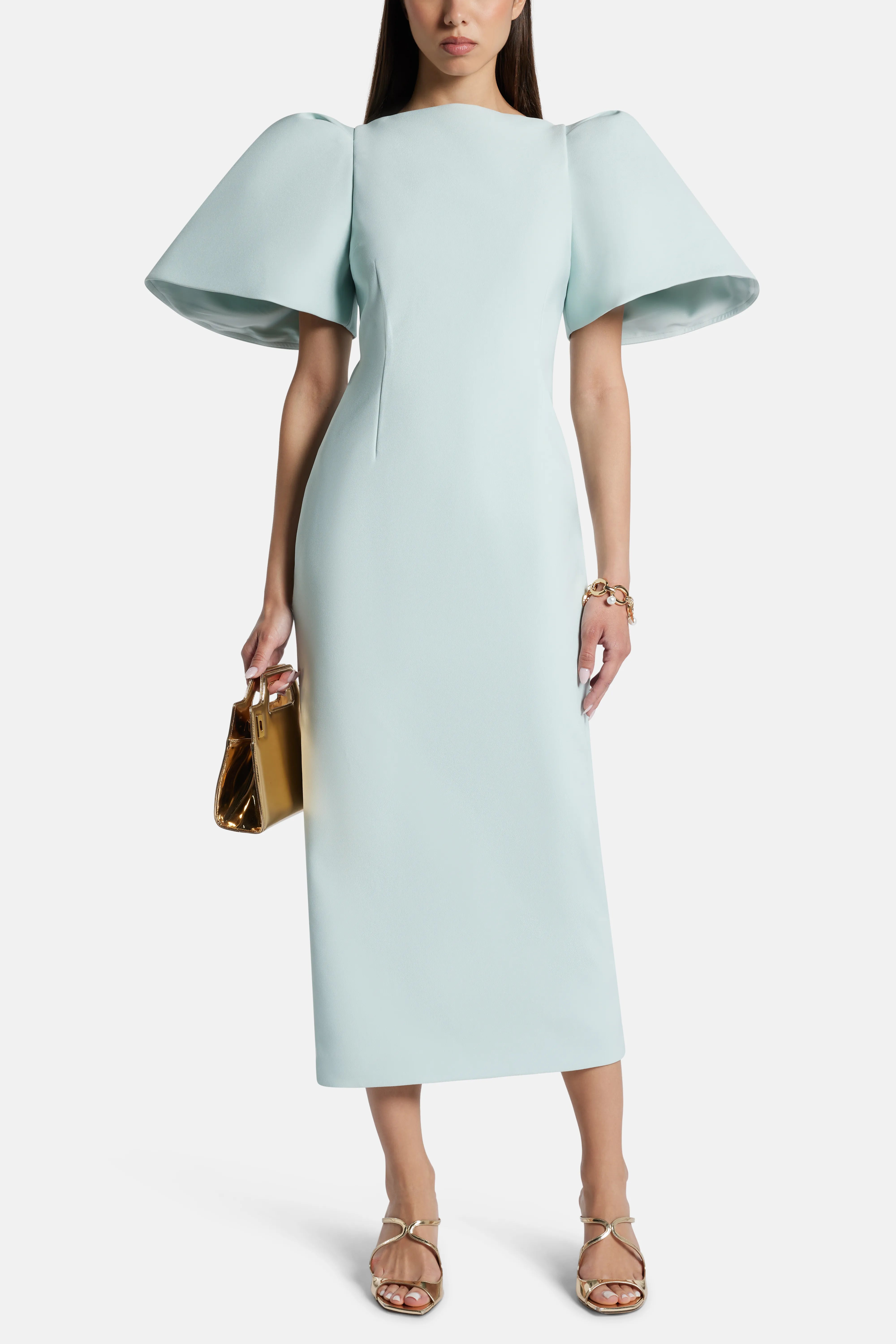 Lora Puff Sleeve Midi Dress in Blue