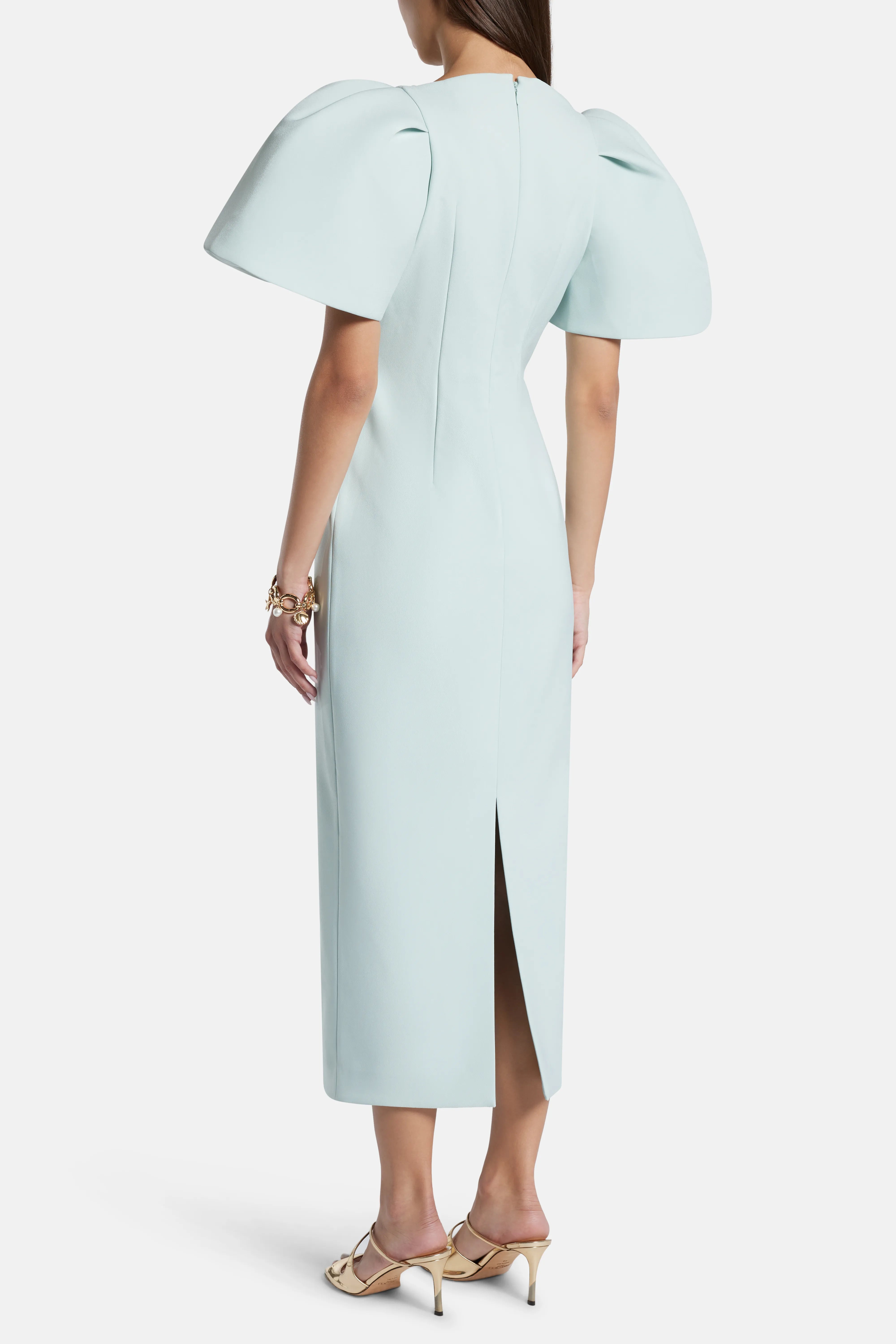 Lora Puff Sleeve Midi Dress in Blue