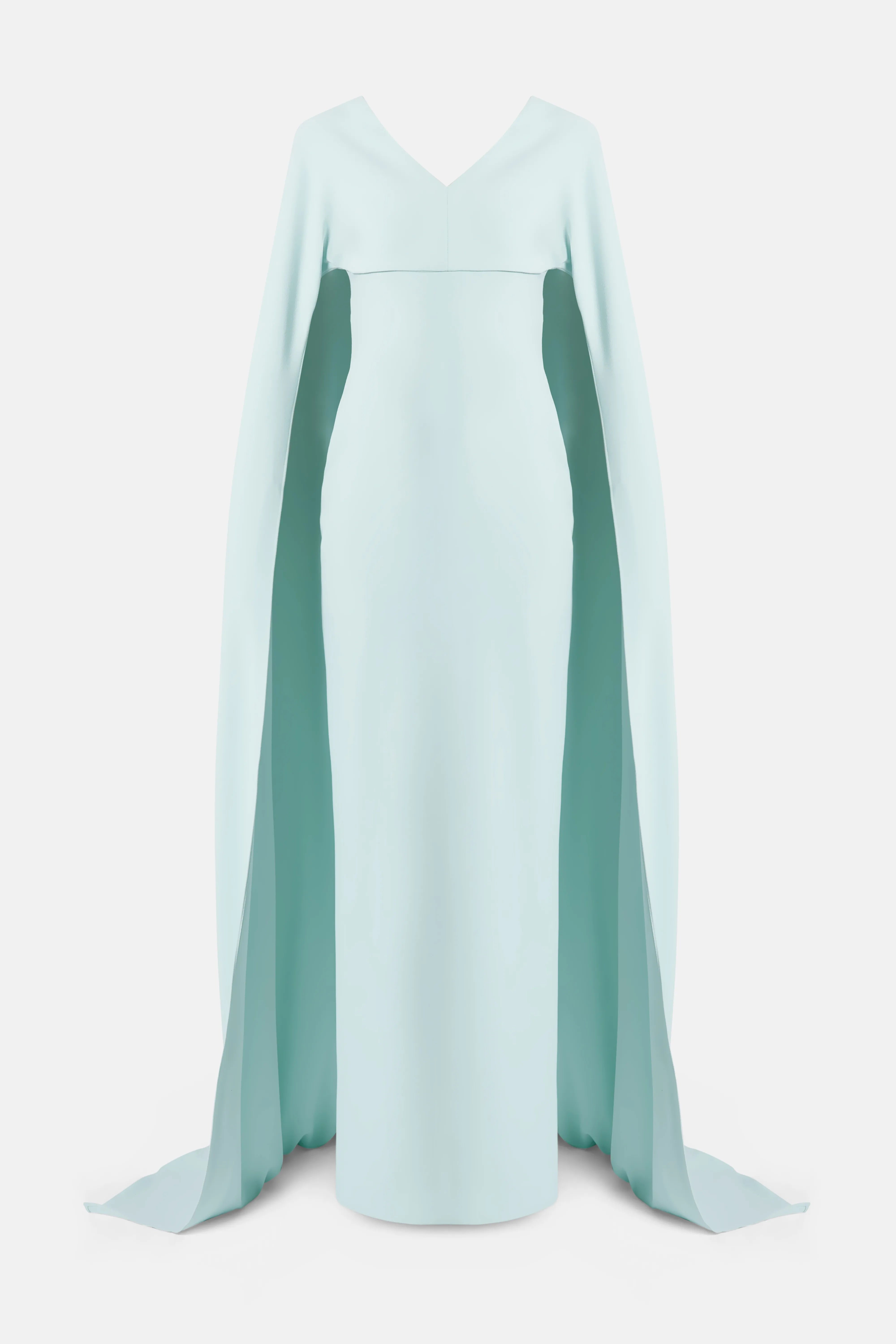 Morgan V Neck Cape Evening Dress in Blue