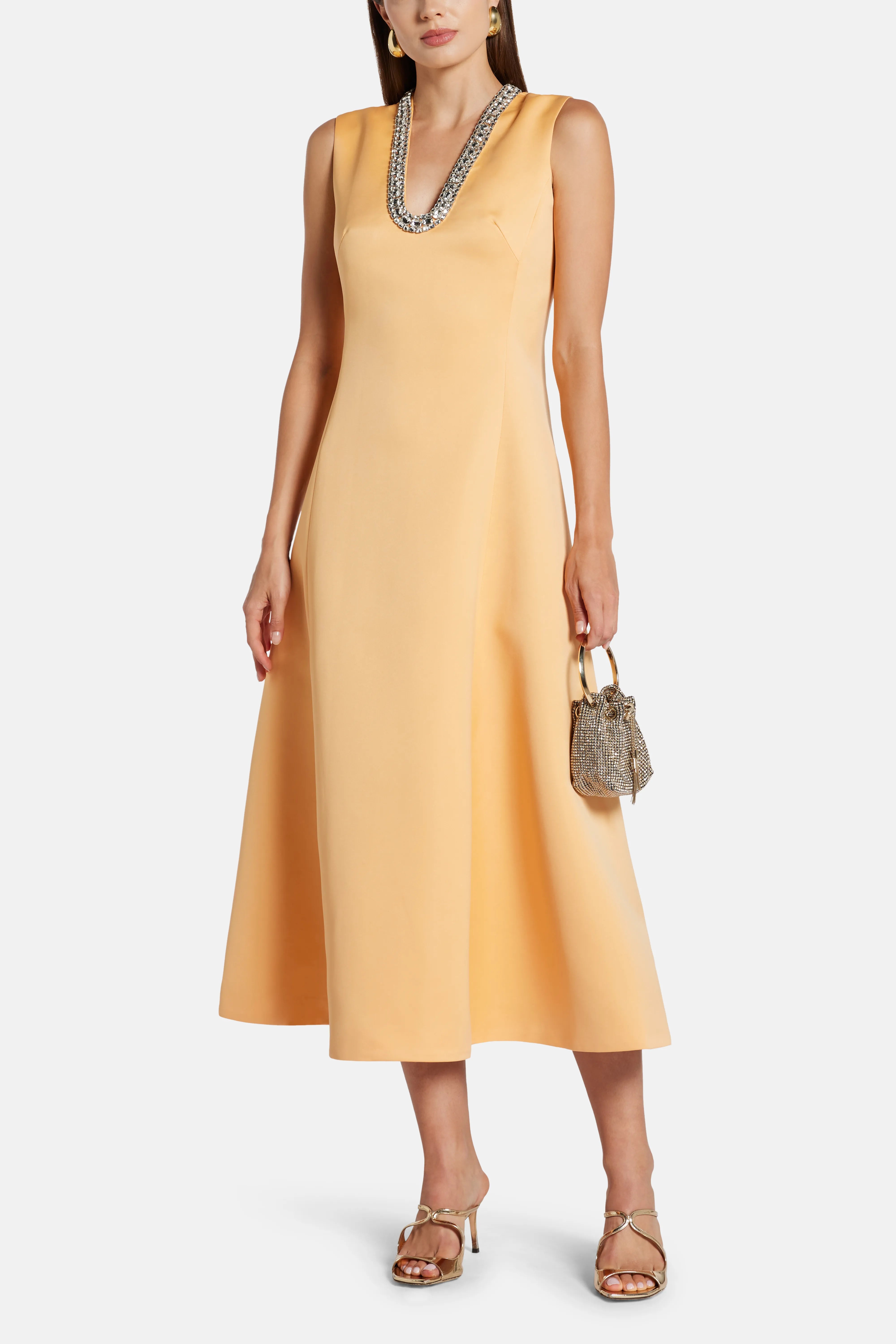 Nicola Embellished Midi Dress in Yellow