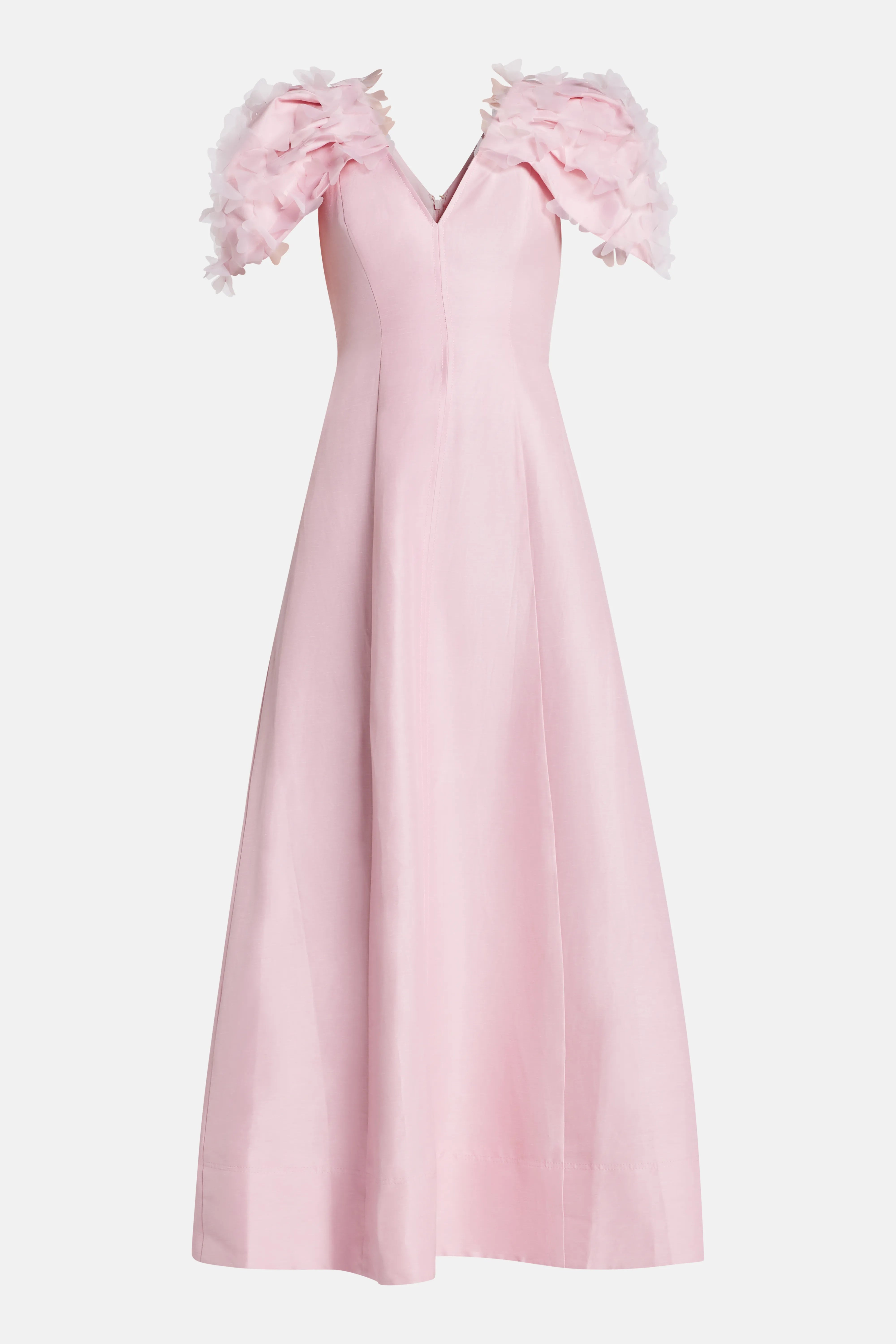 فستان ماكسي ميوز بأكمام منفوخة من الكتان باللون الزهري